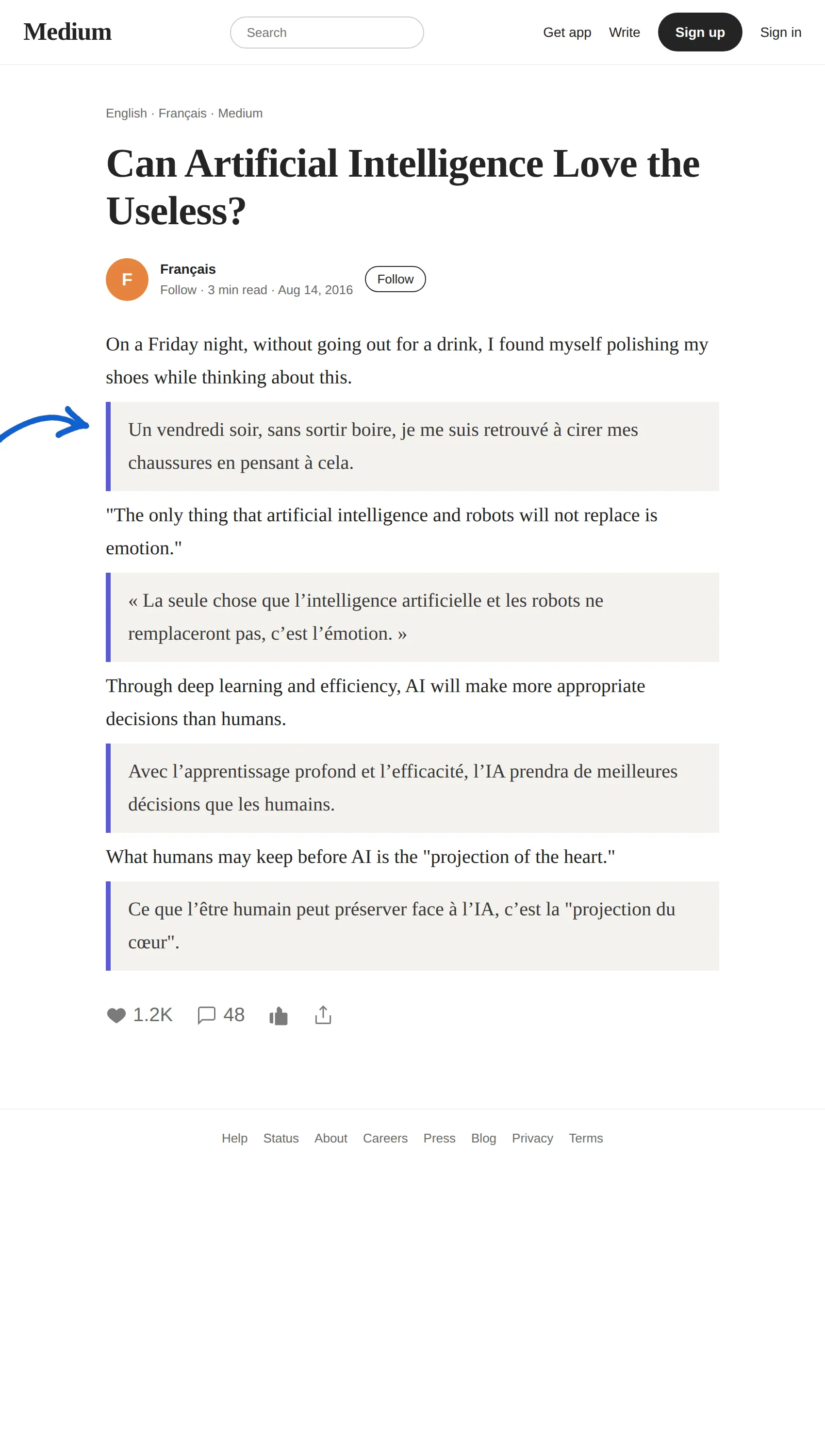 English article translated to French with BothLang