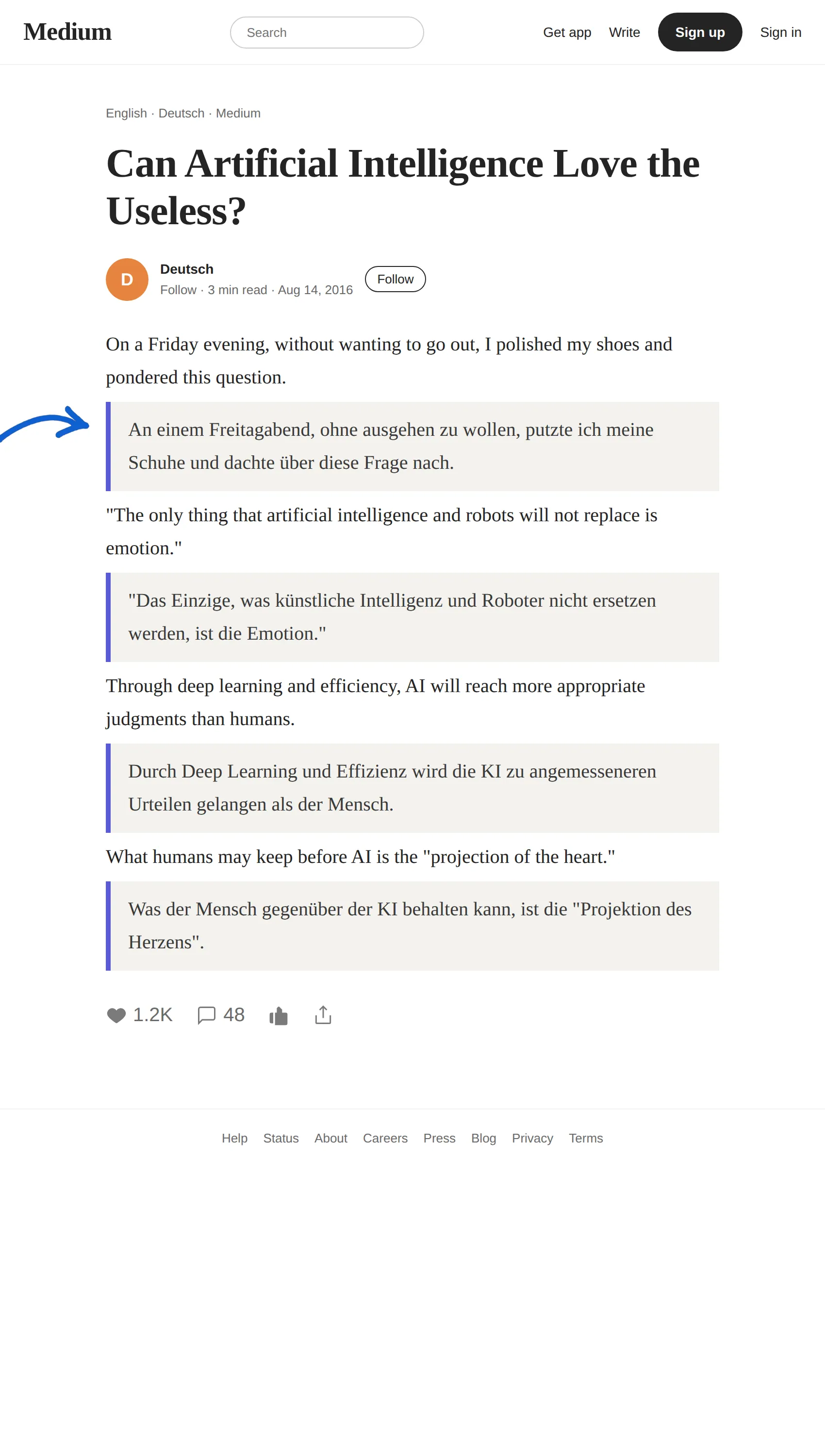English article translated to German with BothLang