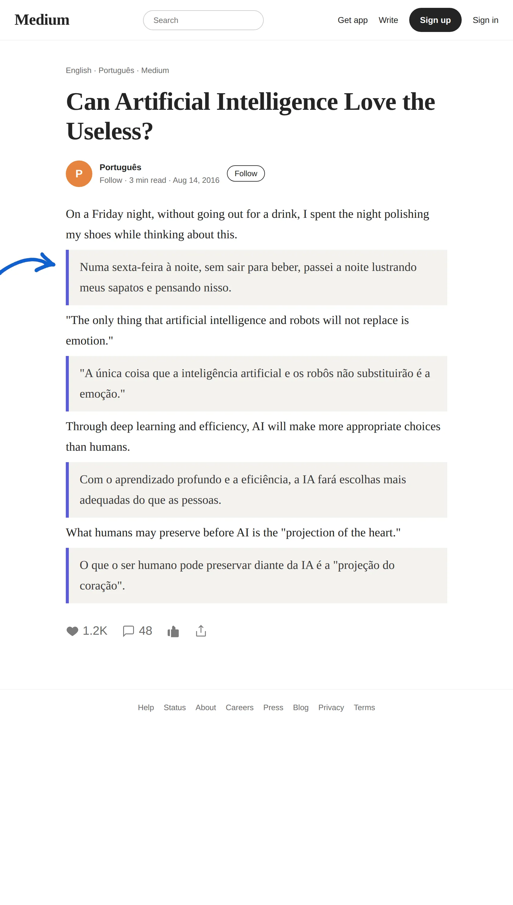 English article translated to Portuguese with BothLang