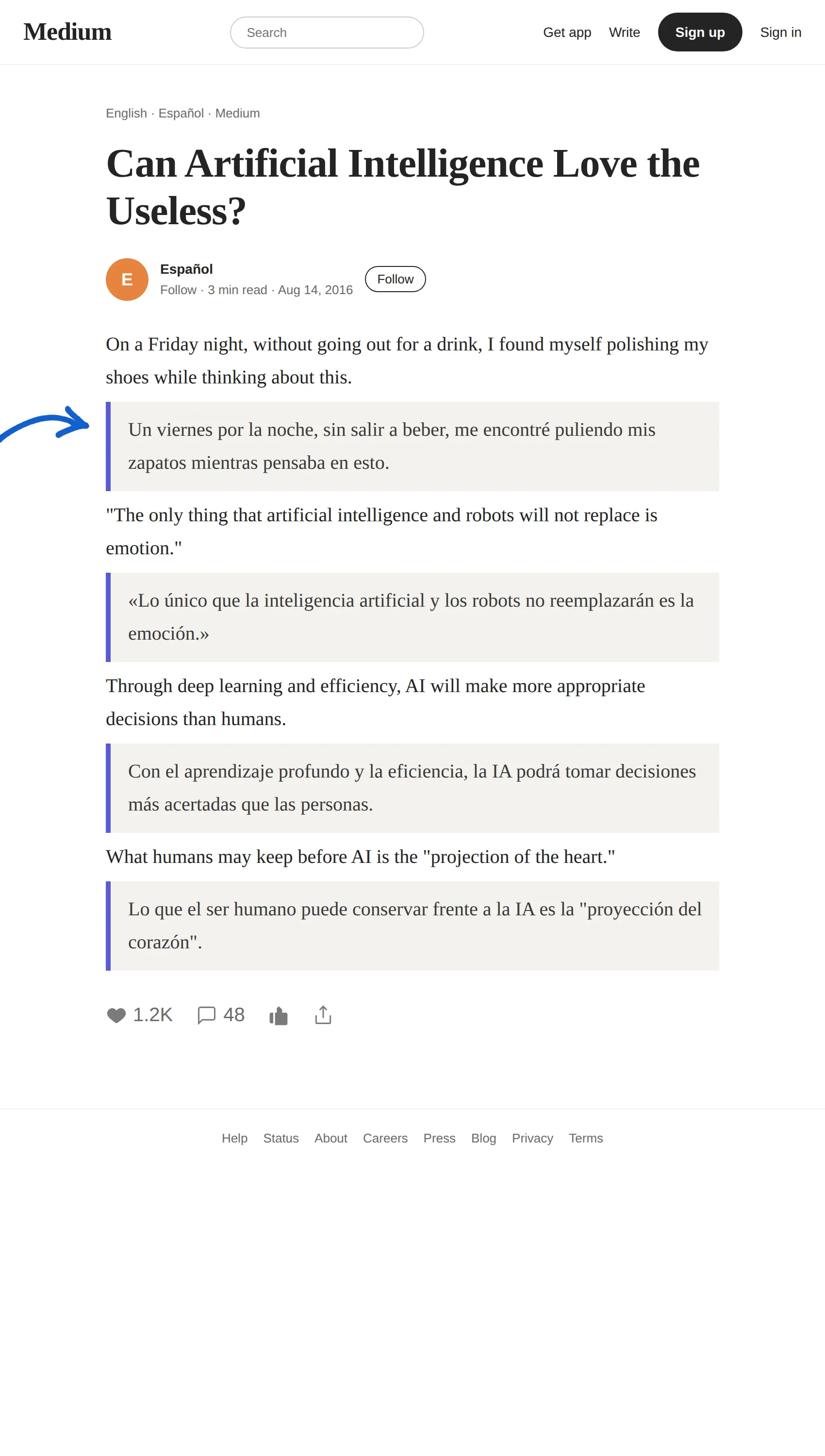 English article translated to Spanish with BothLang