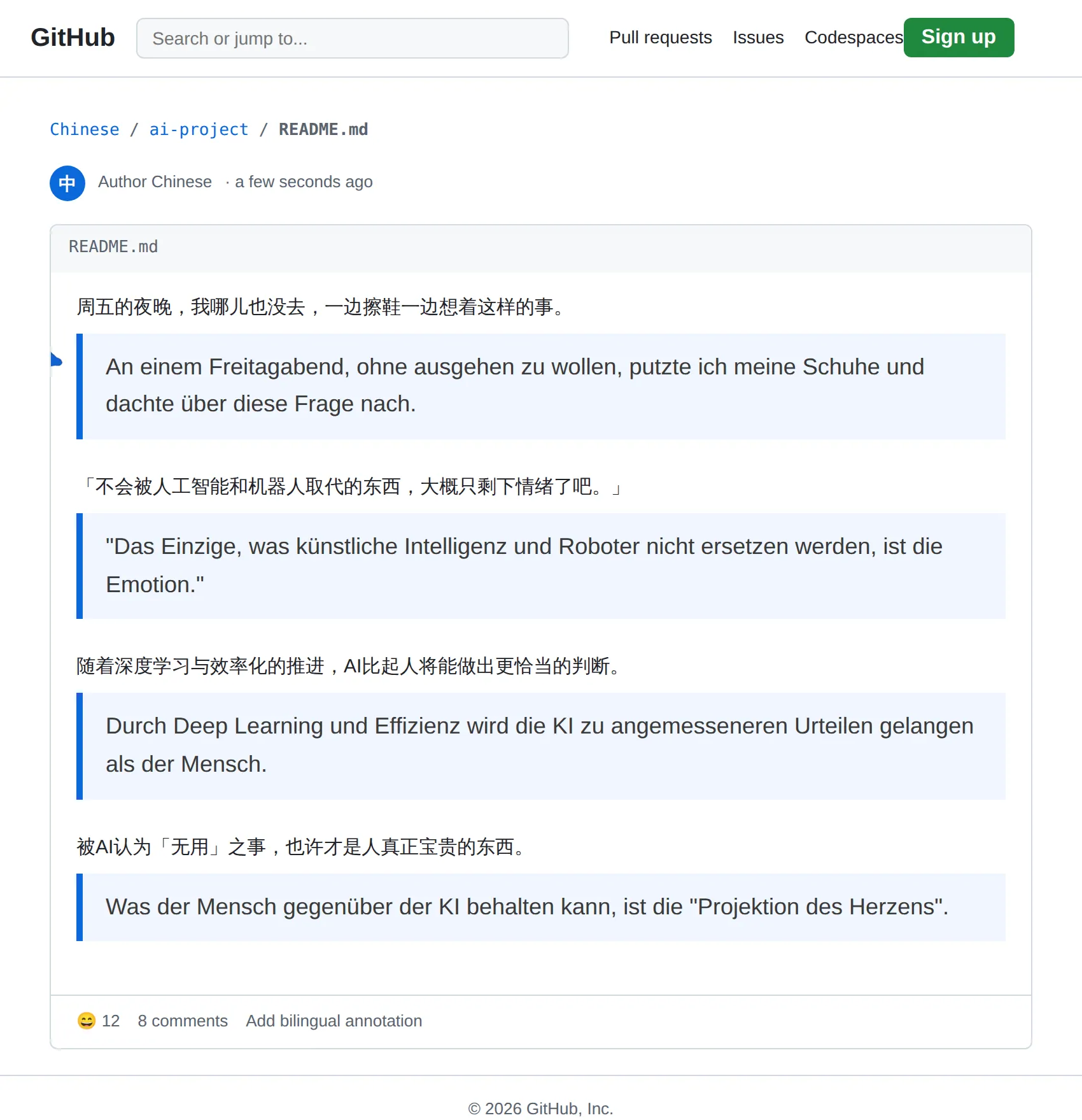 Chinese repository translated to German with BothLang