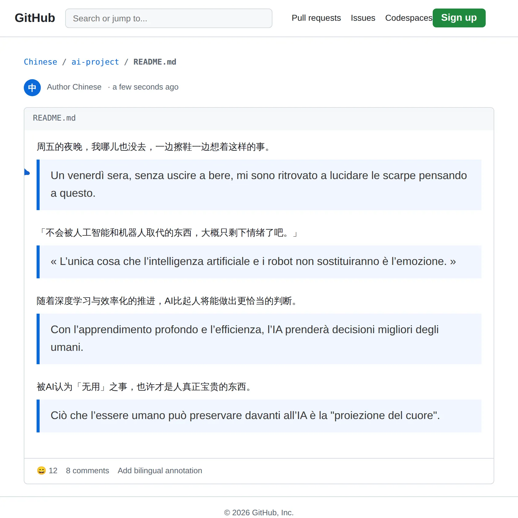 Chinese repository translated to Italian with BothLang