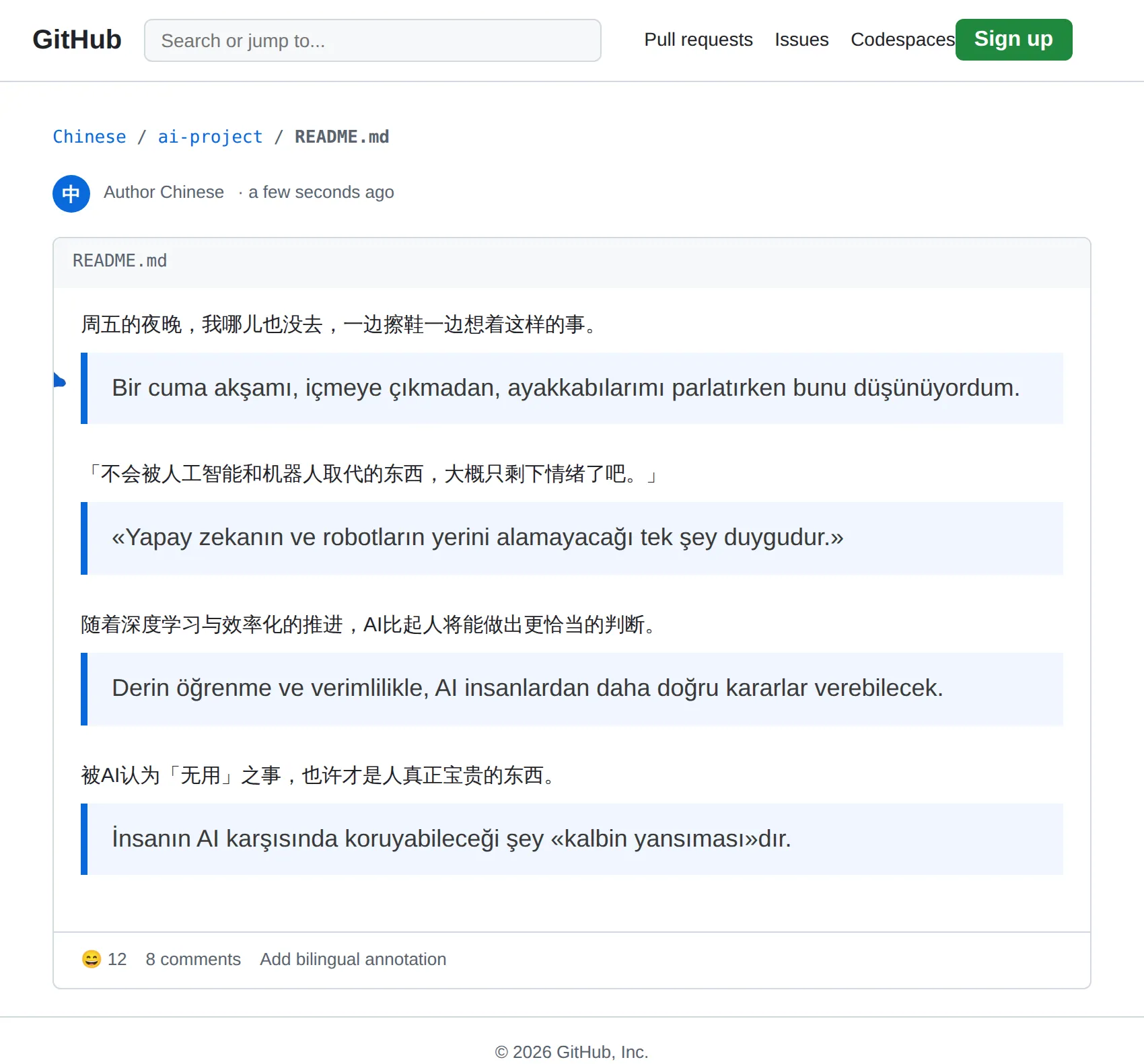 Chinese repository translated to Turkish with BothLang