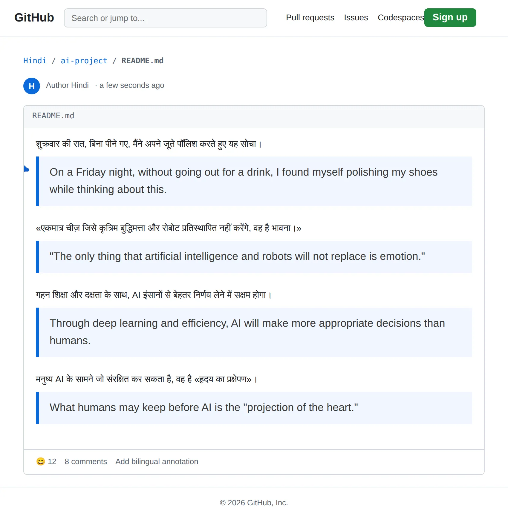 Hindi GitHub repo translated to English with BothLang
