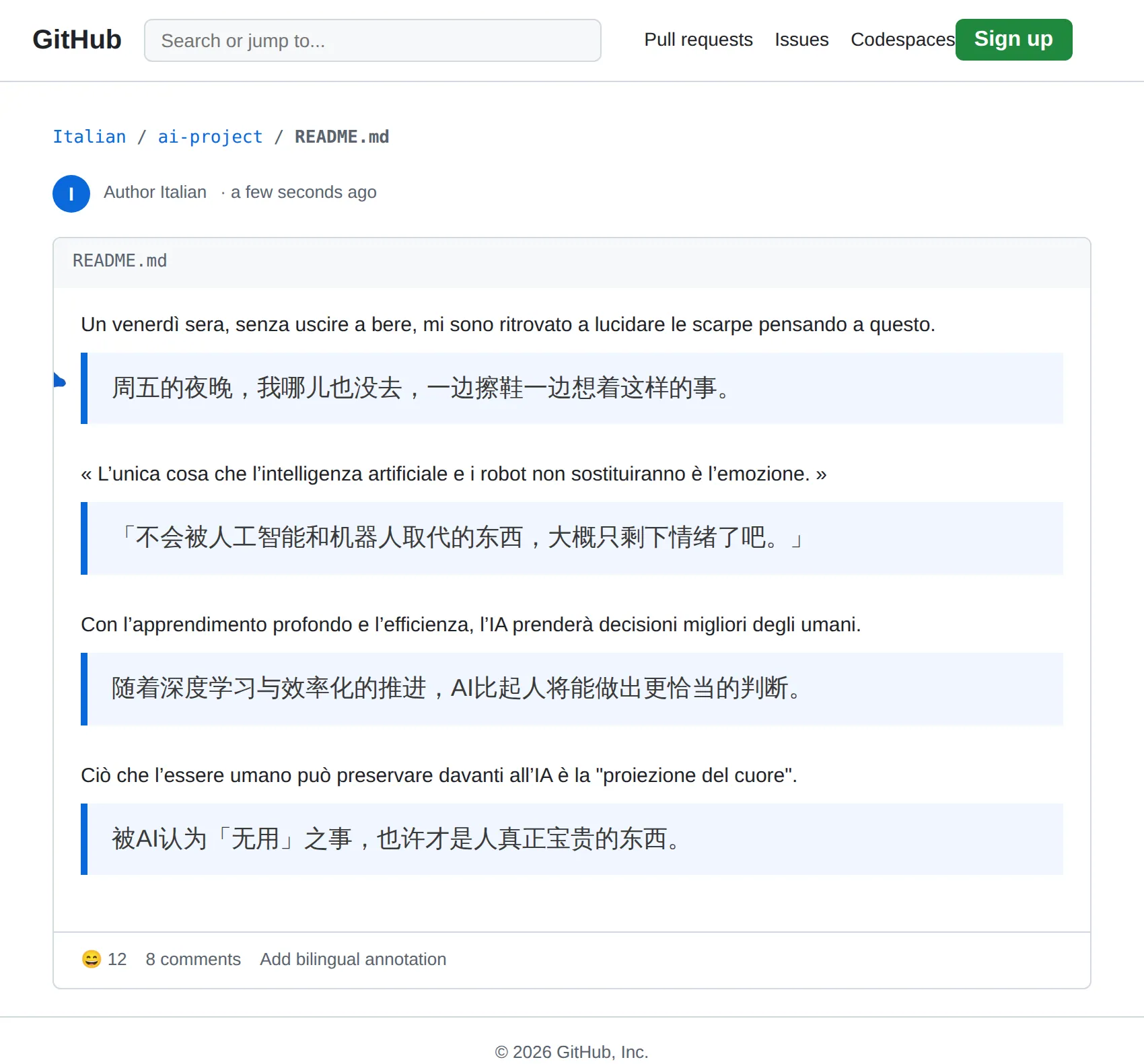 Italian repository translated to Chinese with BothLang