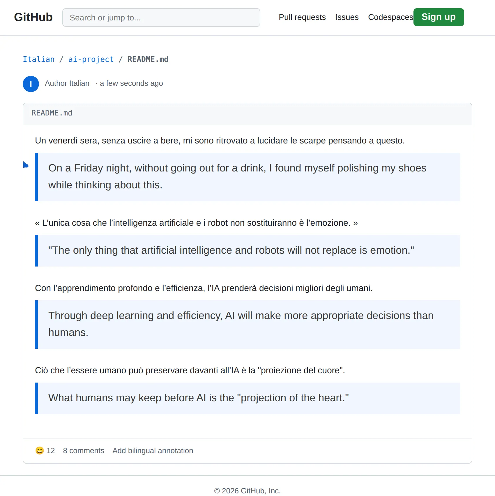 Italian GitHub repo translated to English with BothLang