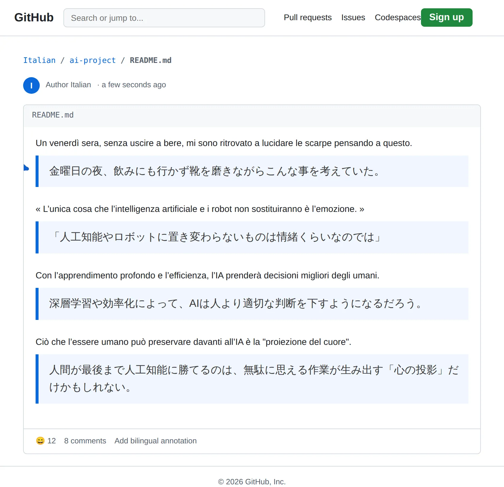 Italian repository translated to Japanese with BothLang