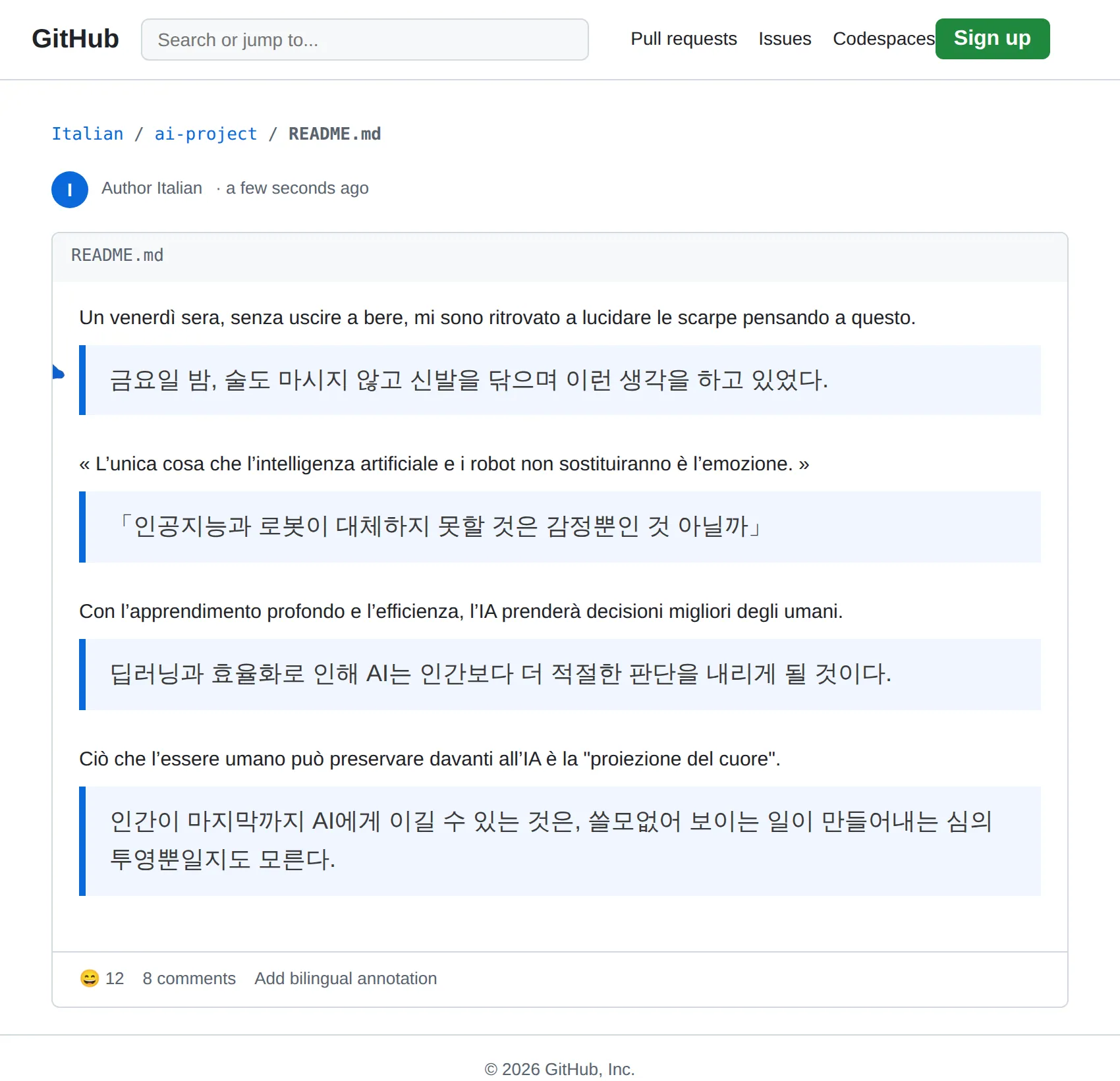 Italian repository translated to Korean with BothLang