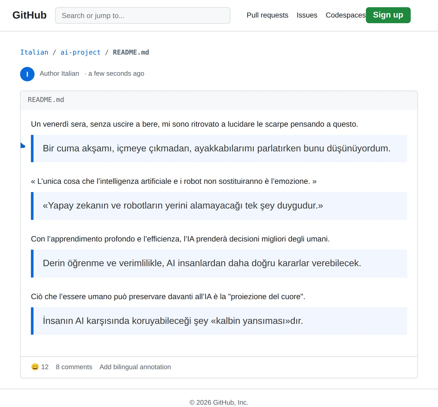 Italian repository translated to Turkish with BothLang
