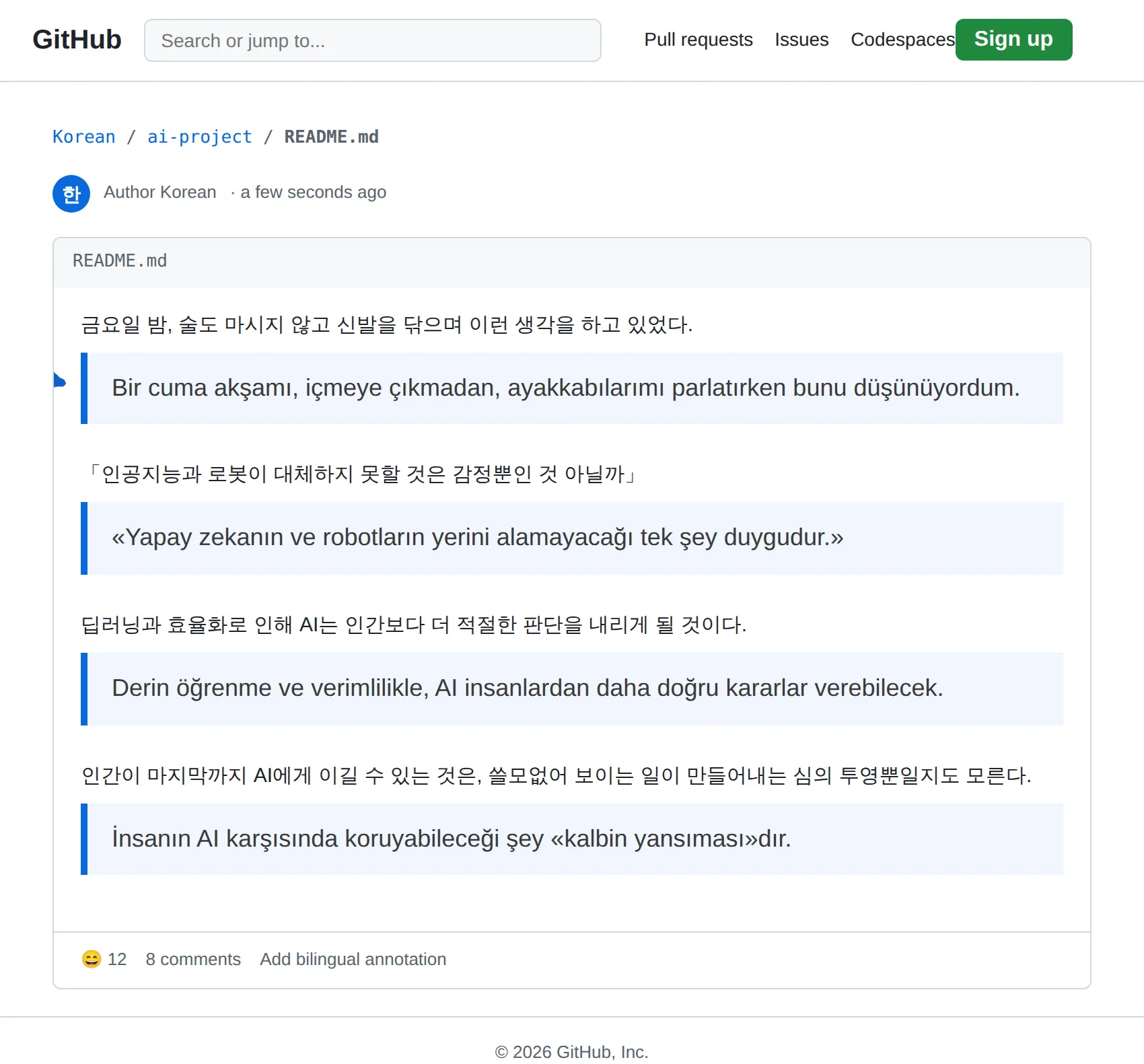 Korean repository translated to Turkish with BothLang