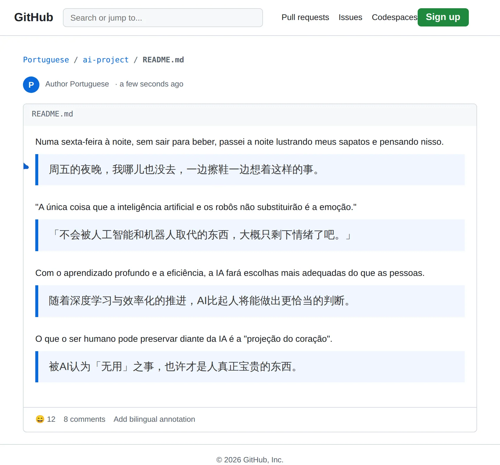 Portuguese repository translated to Chinese with BothLang