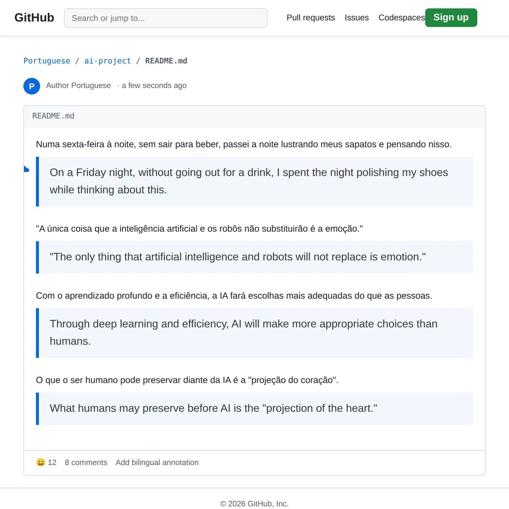 Portuguese GitHub repo translated to English with BothLang
