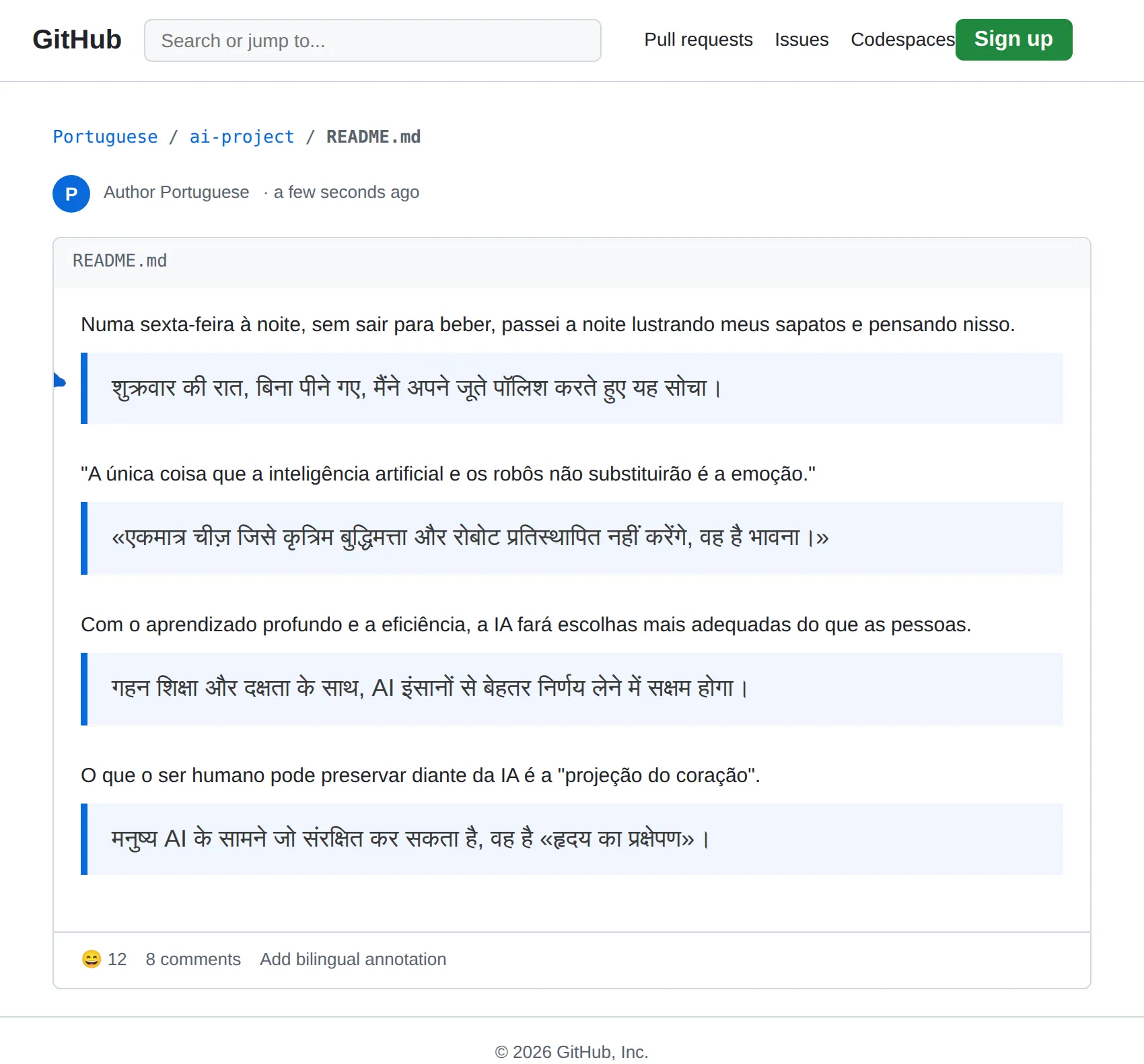 Portuguese repository translated to Hindi with BothLang