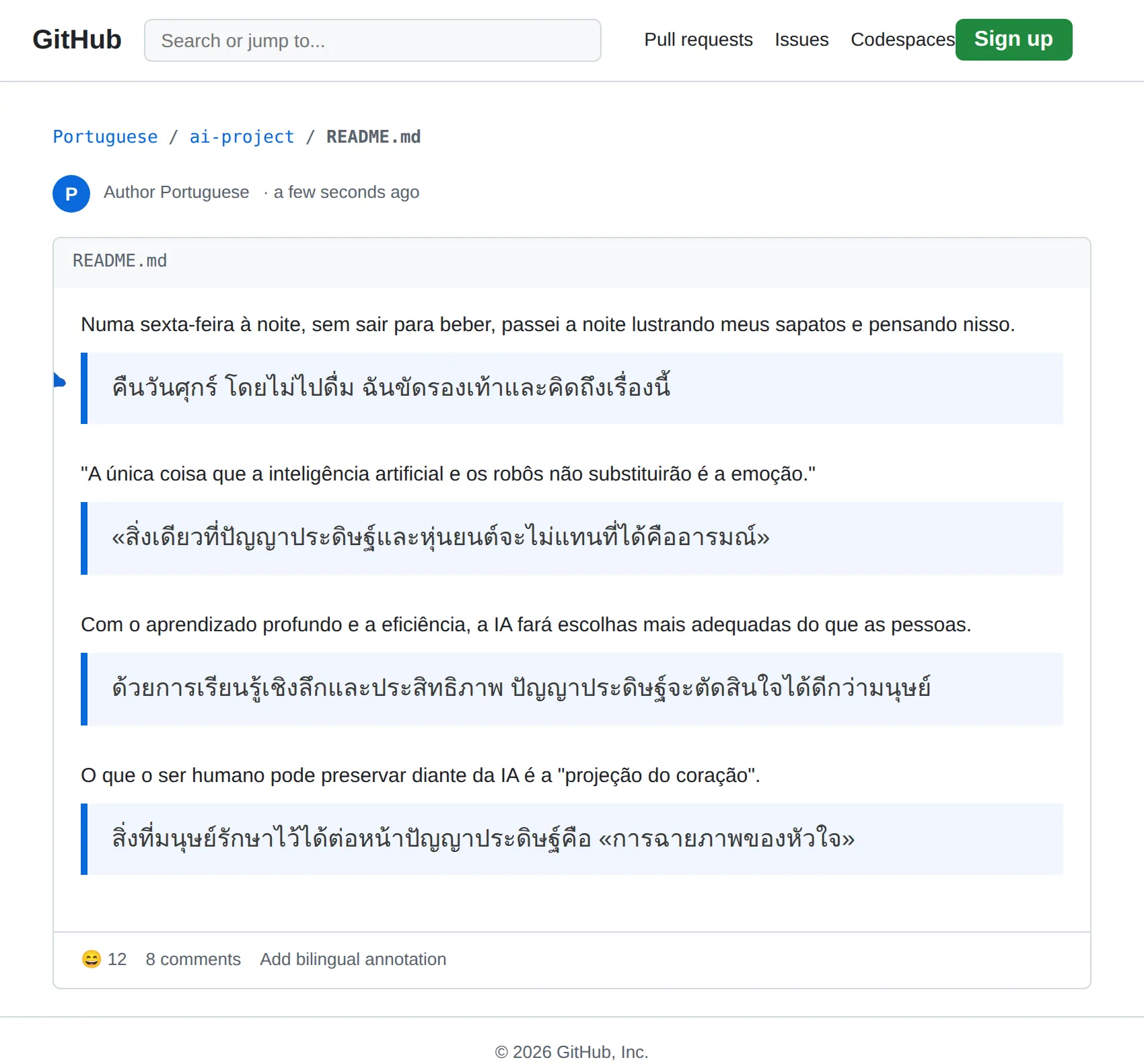 Portuguese repository translated to Thai with BothLang