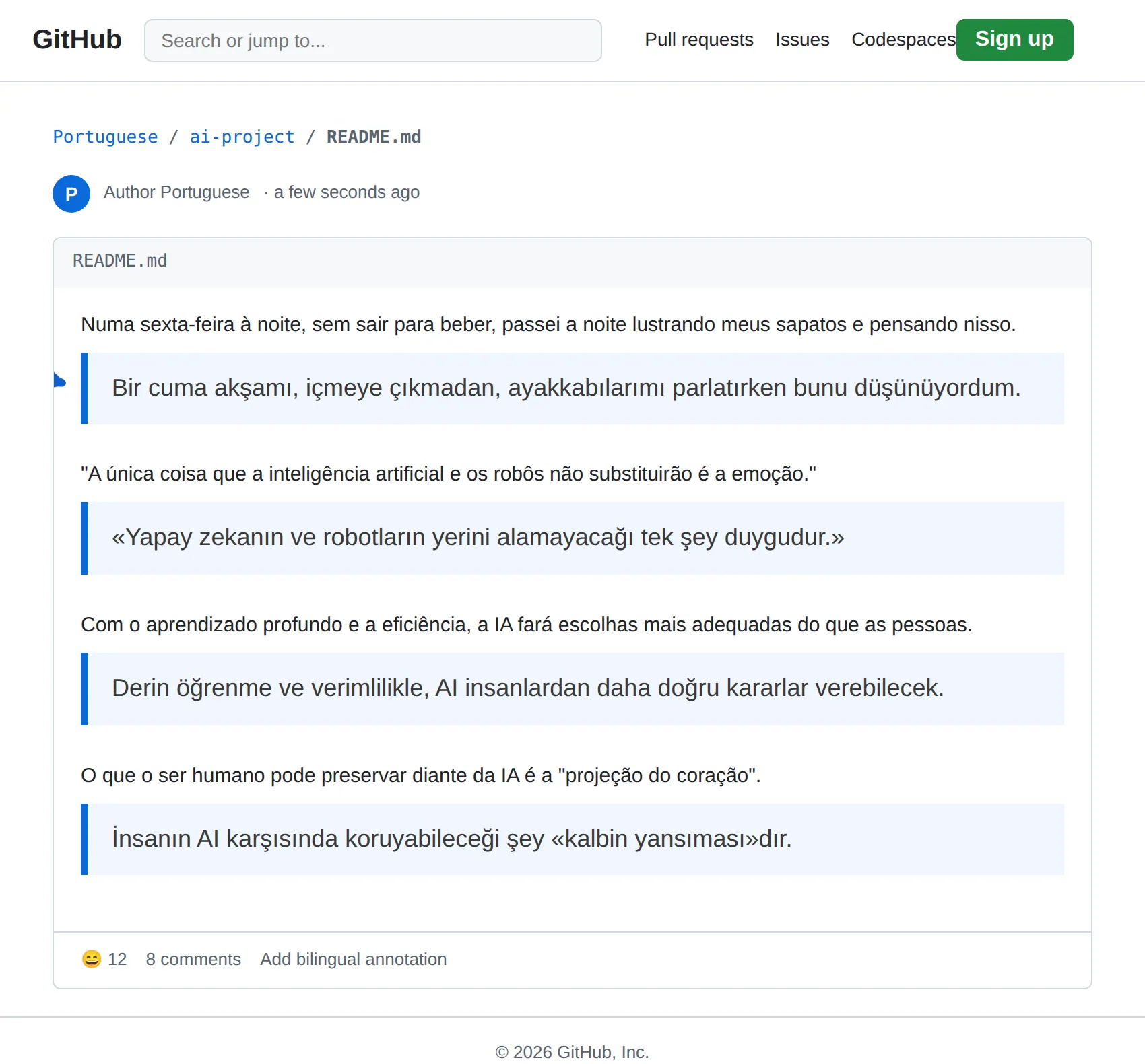 Portuguese repository translated to Turkish with BothLang
