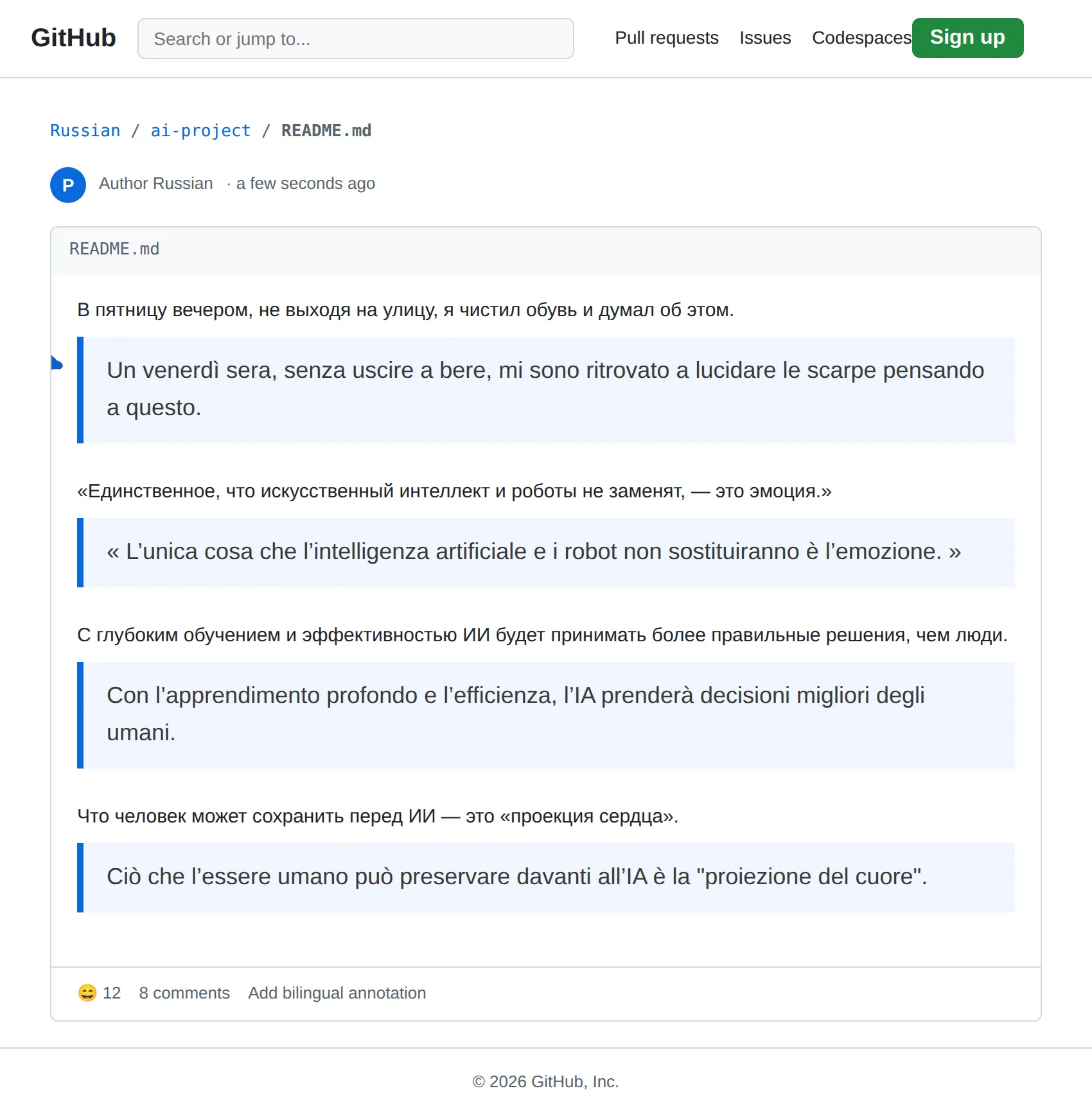 Russian repository translated to Italian with BothLang