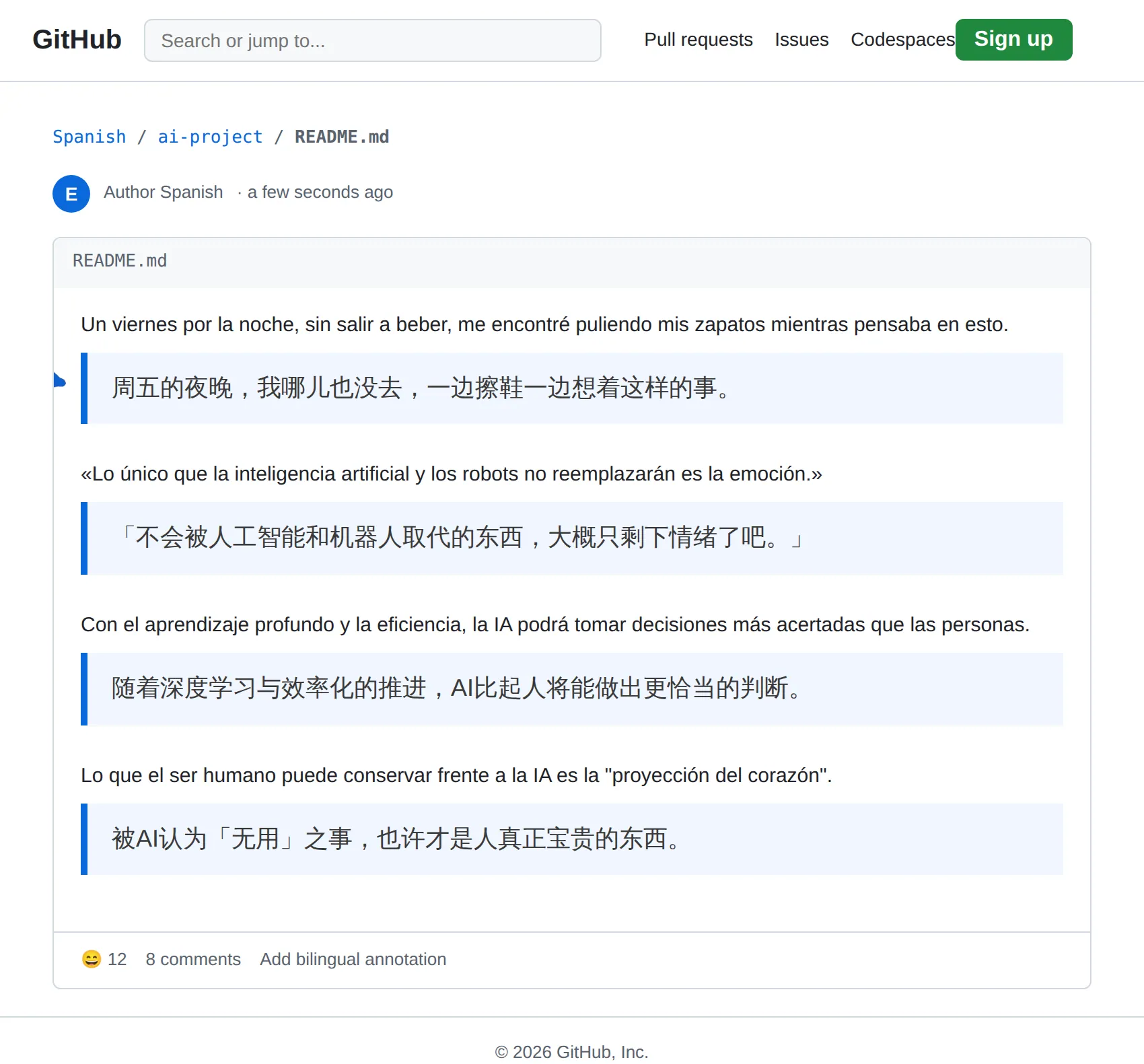 Spanish repository translated to Chinese with BothLang