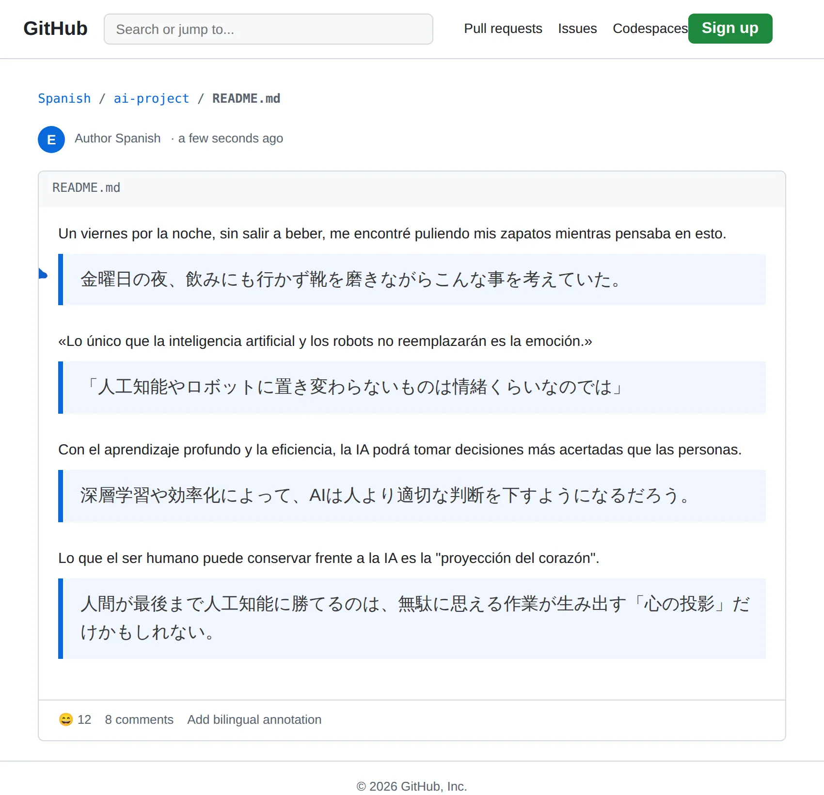 Spanish repository translated to Japanese with BothLang