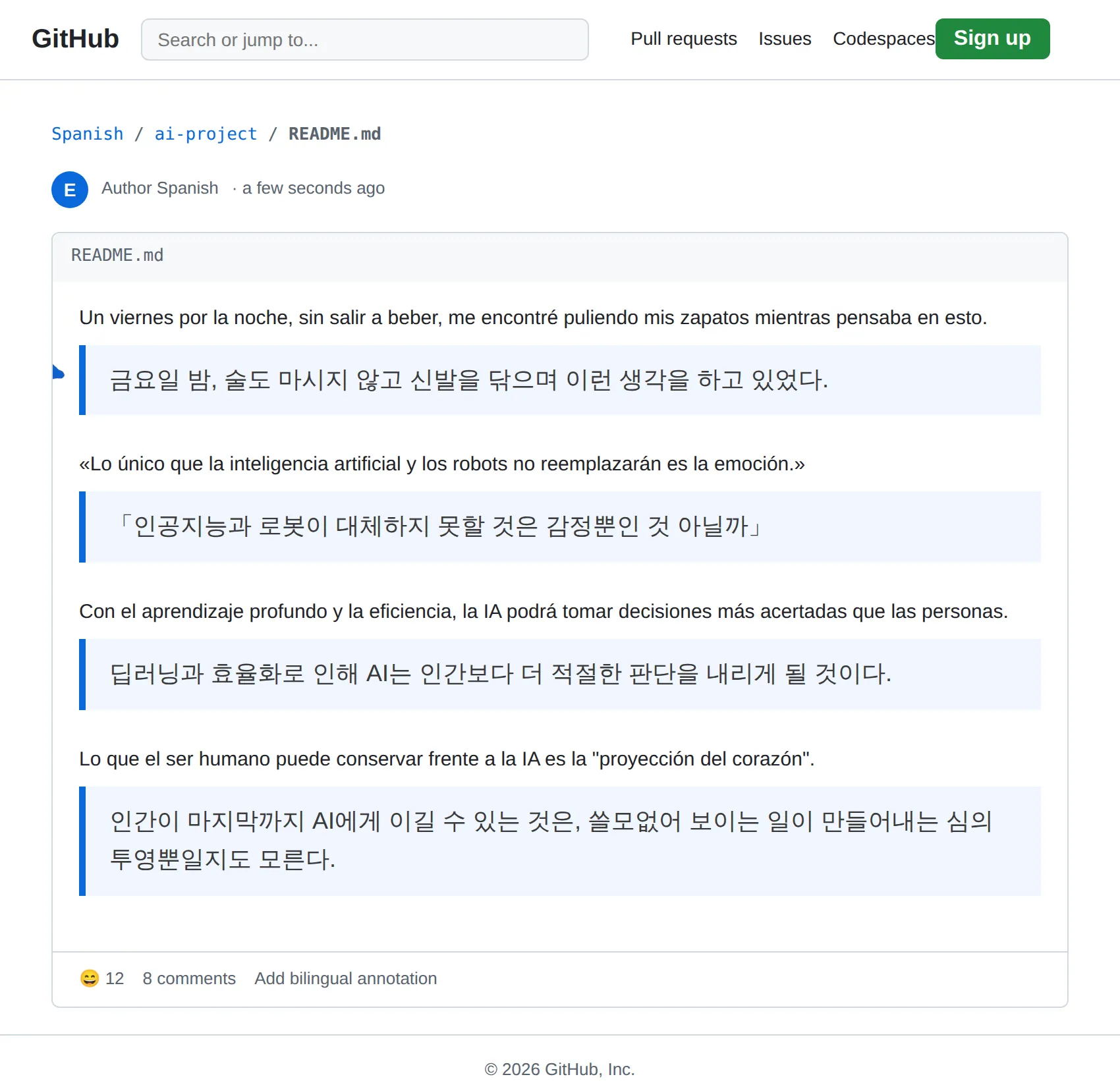 Spanish repository translated to Korean with BothLang