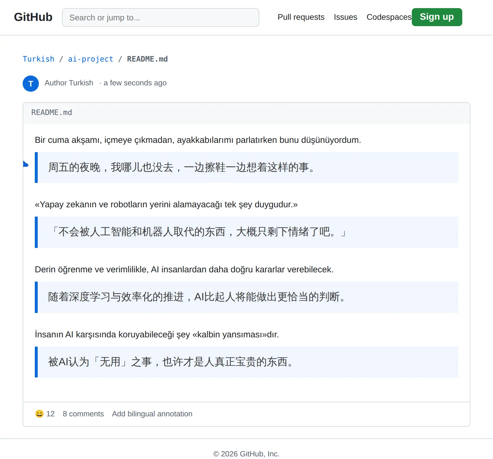 Turkish repository translated to Chinese with BothLang