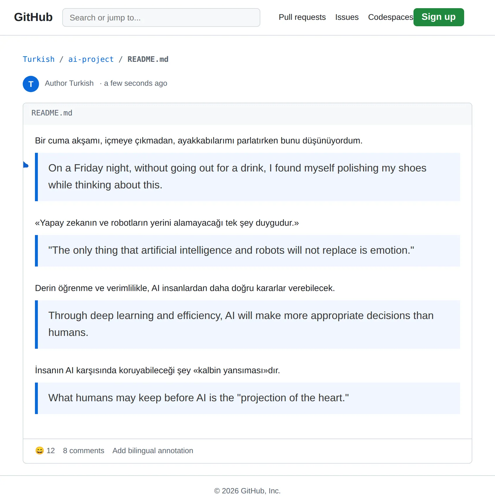 Turkish GitHub repo translated to English with BothLang