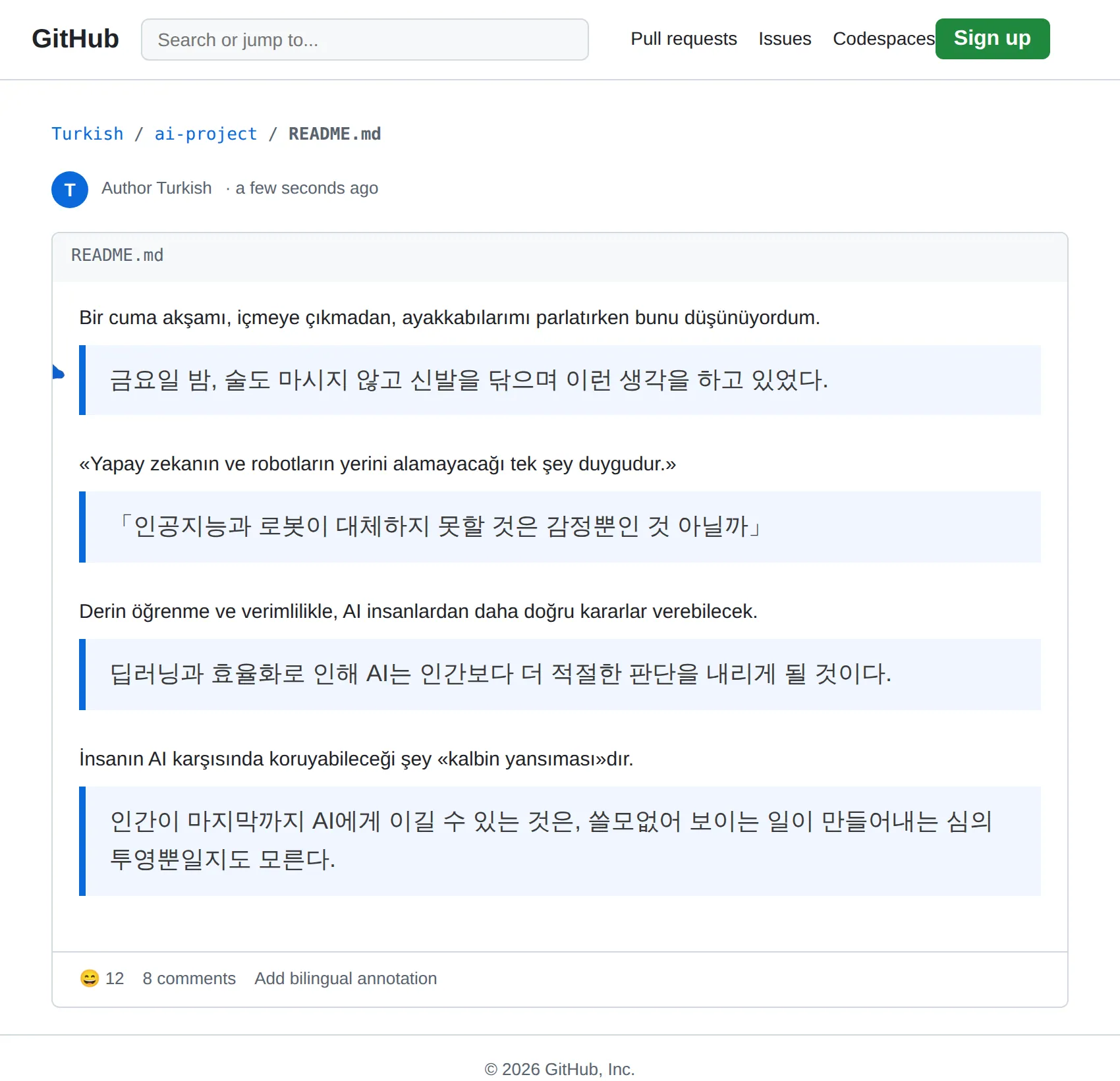 Turkish repository translated to Korean with BothLang