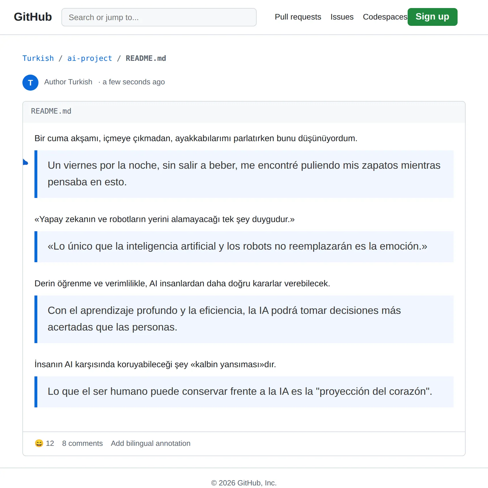 Turkish repository translated to Spanish with BothLang