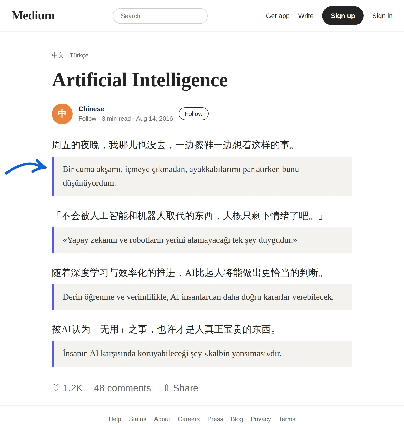 Chinese article translated to Turkish with BothLang