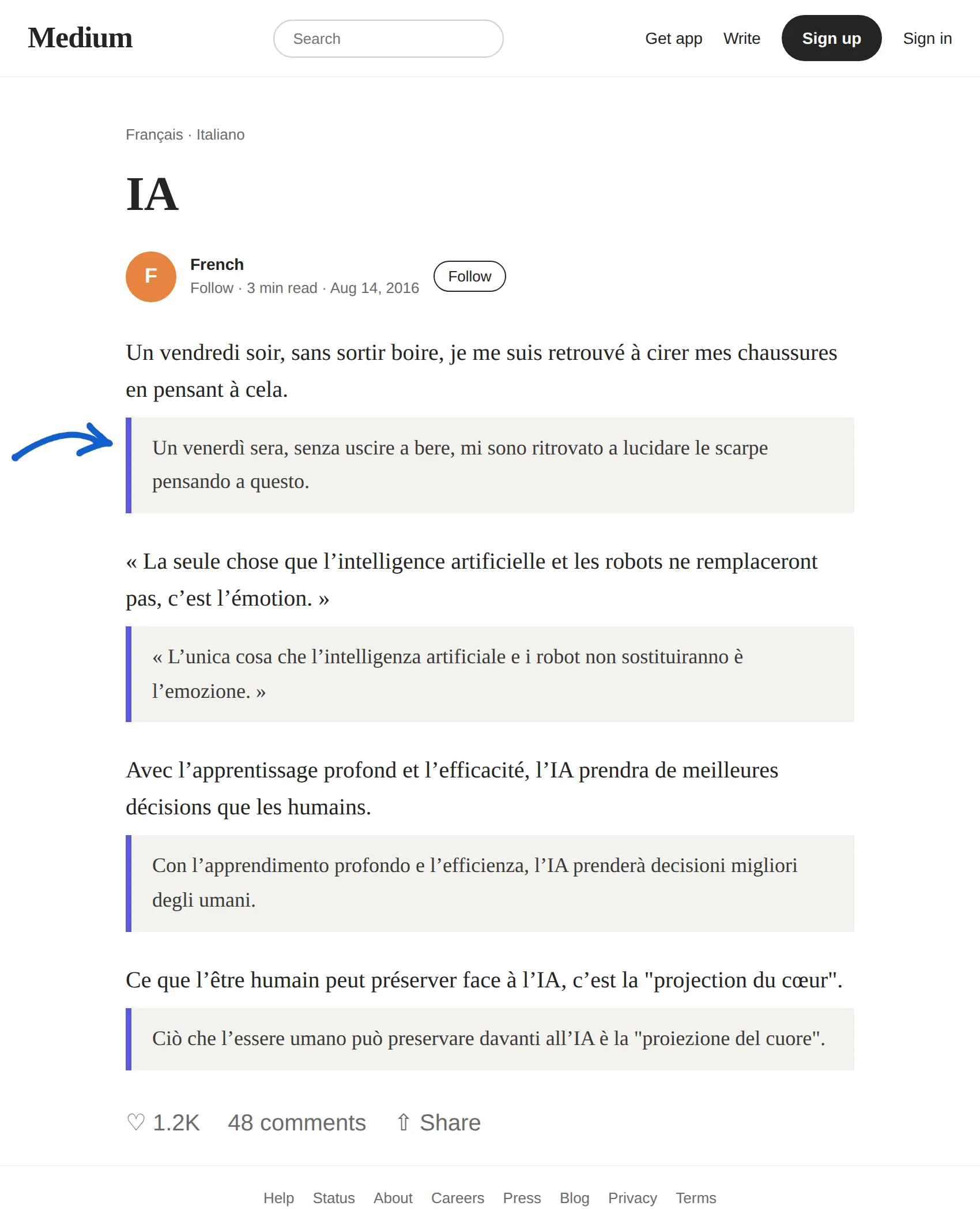 French article translated to Italian with BothLang