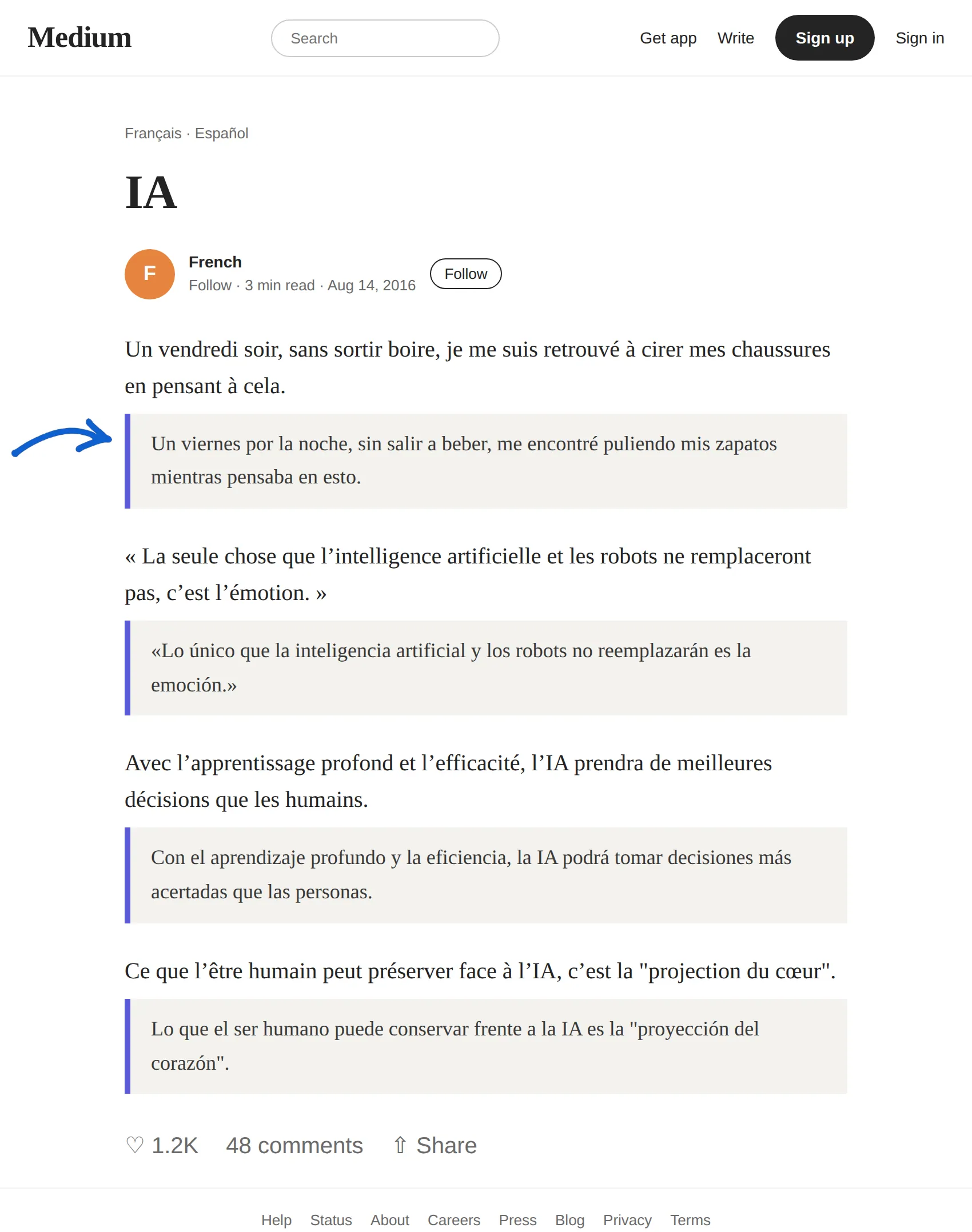 French article translated to Spanish with BothLang