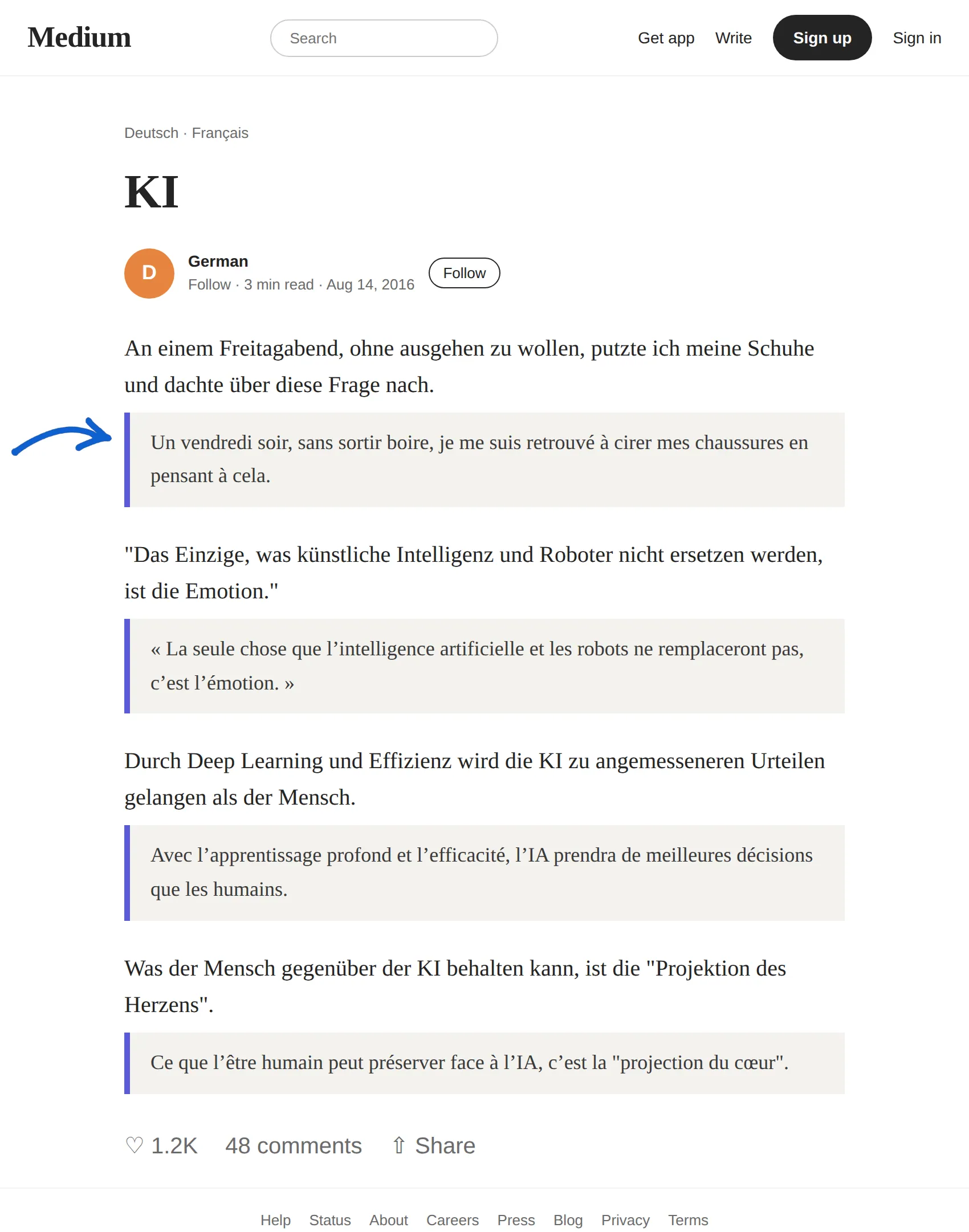 German article translated to French with BothLang