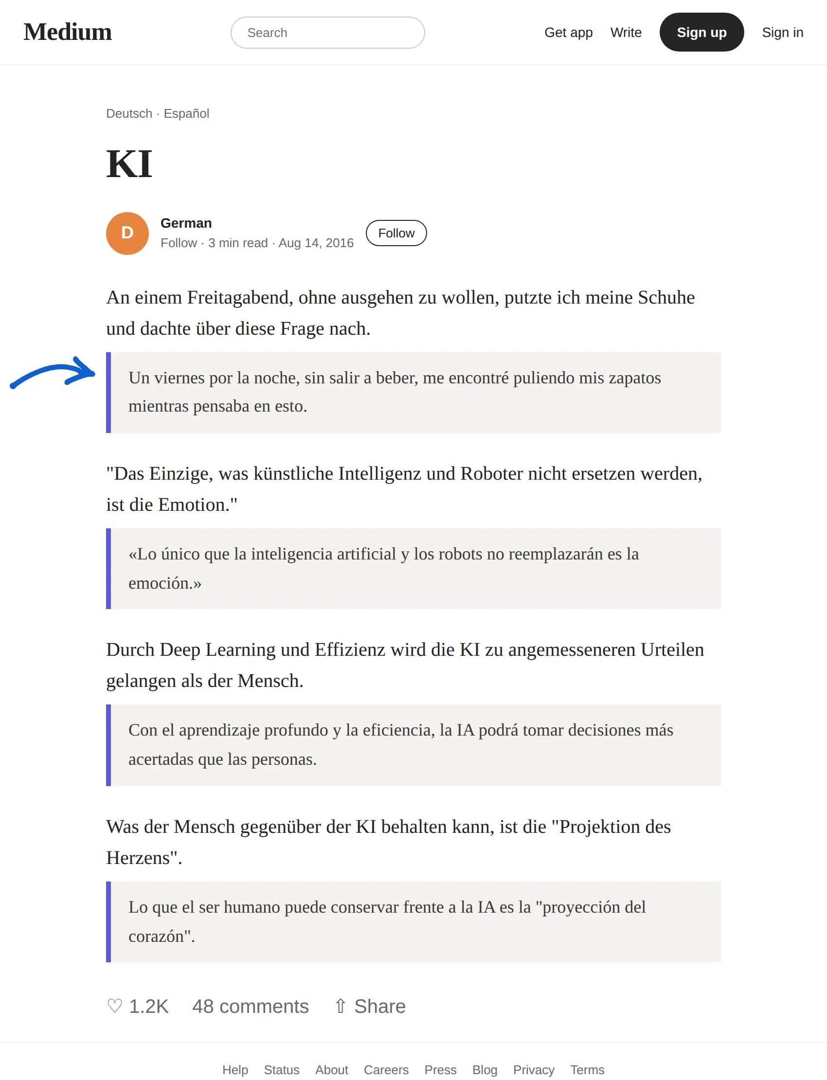 German article translated to Spanish with BothLang