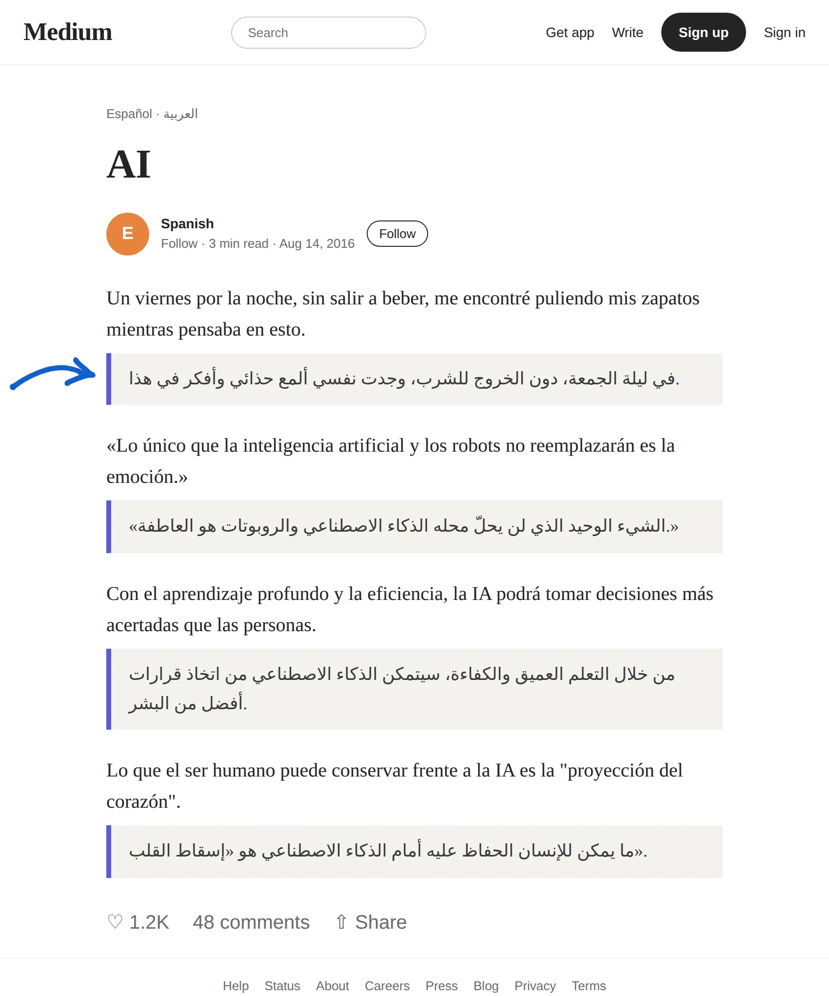 Spanish article translated to Arabic with BothLang