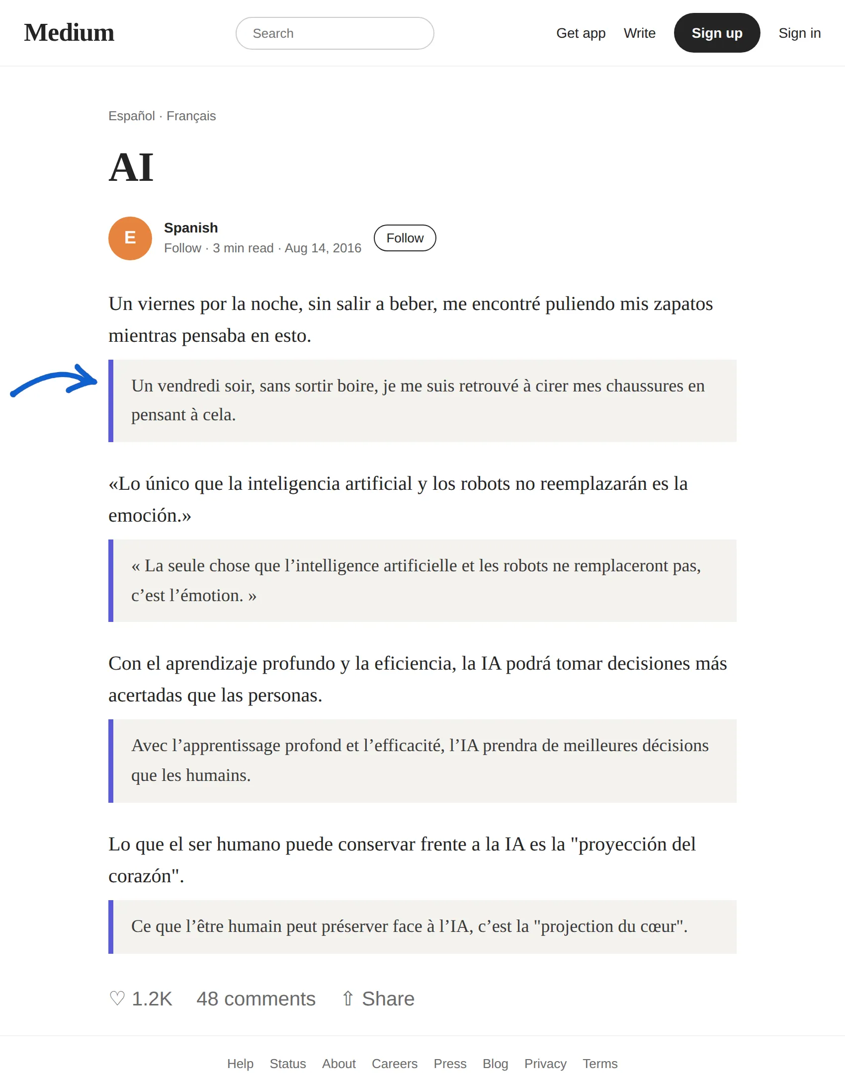 Spanish article translated to French with BothLang