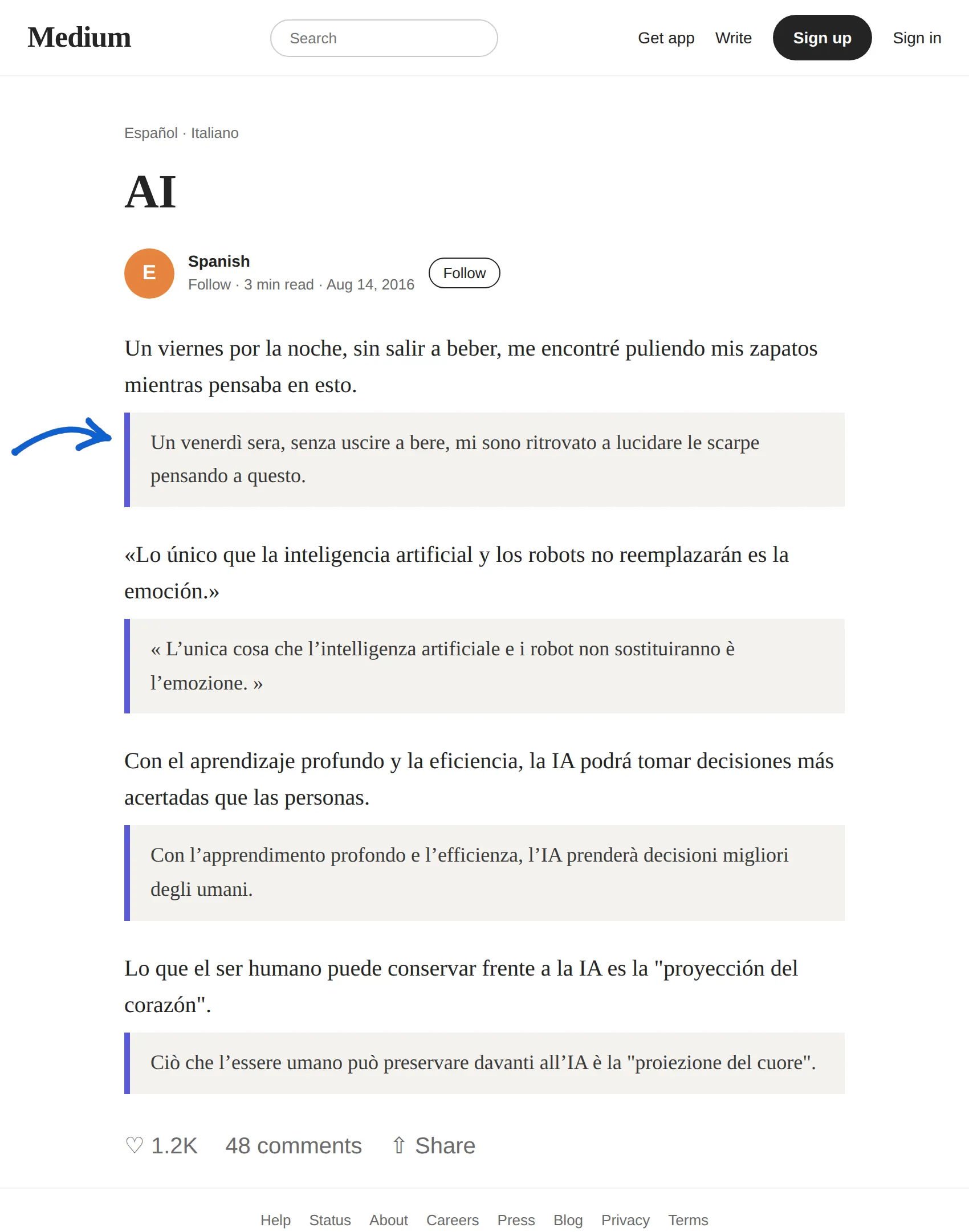 Spanish article translated to Italian with BothLang