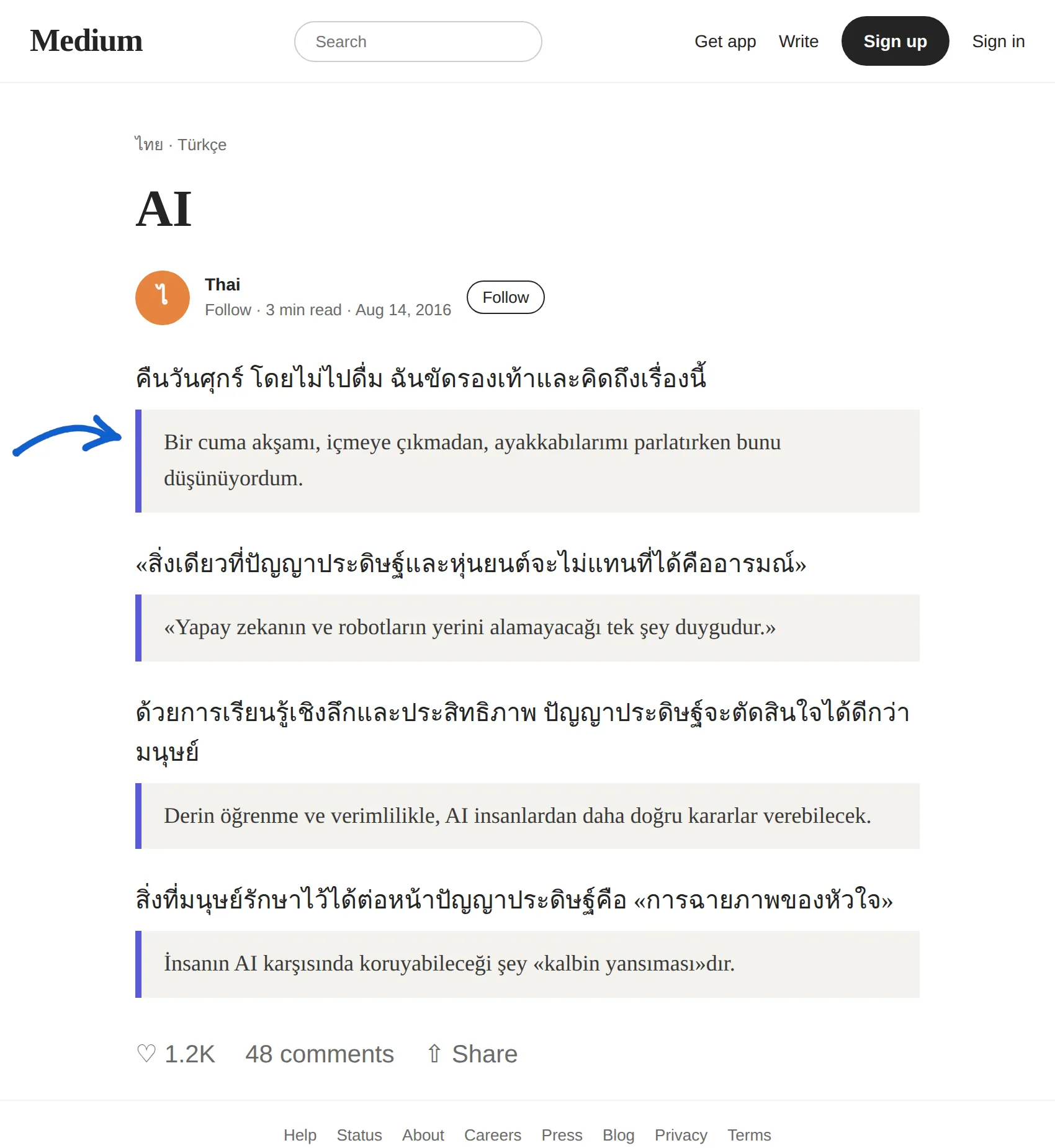 Thai article translated to Turkish with BothLang