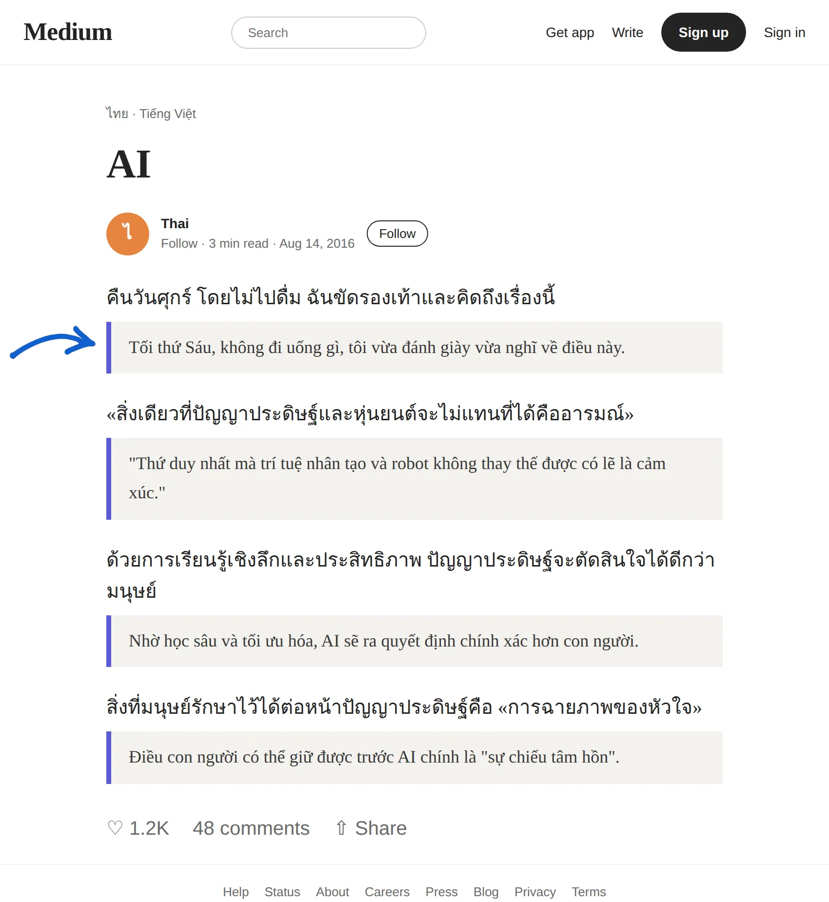 Thai article translated to Vietnamese with BothLang