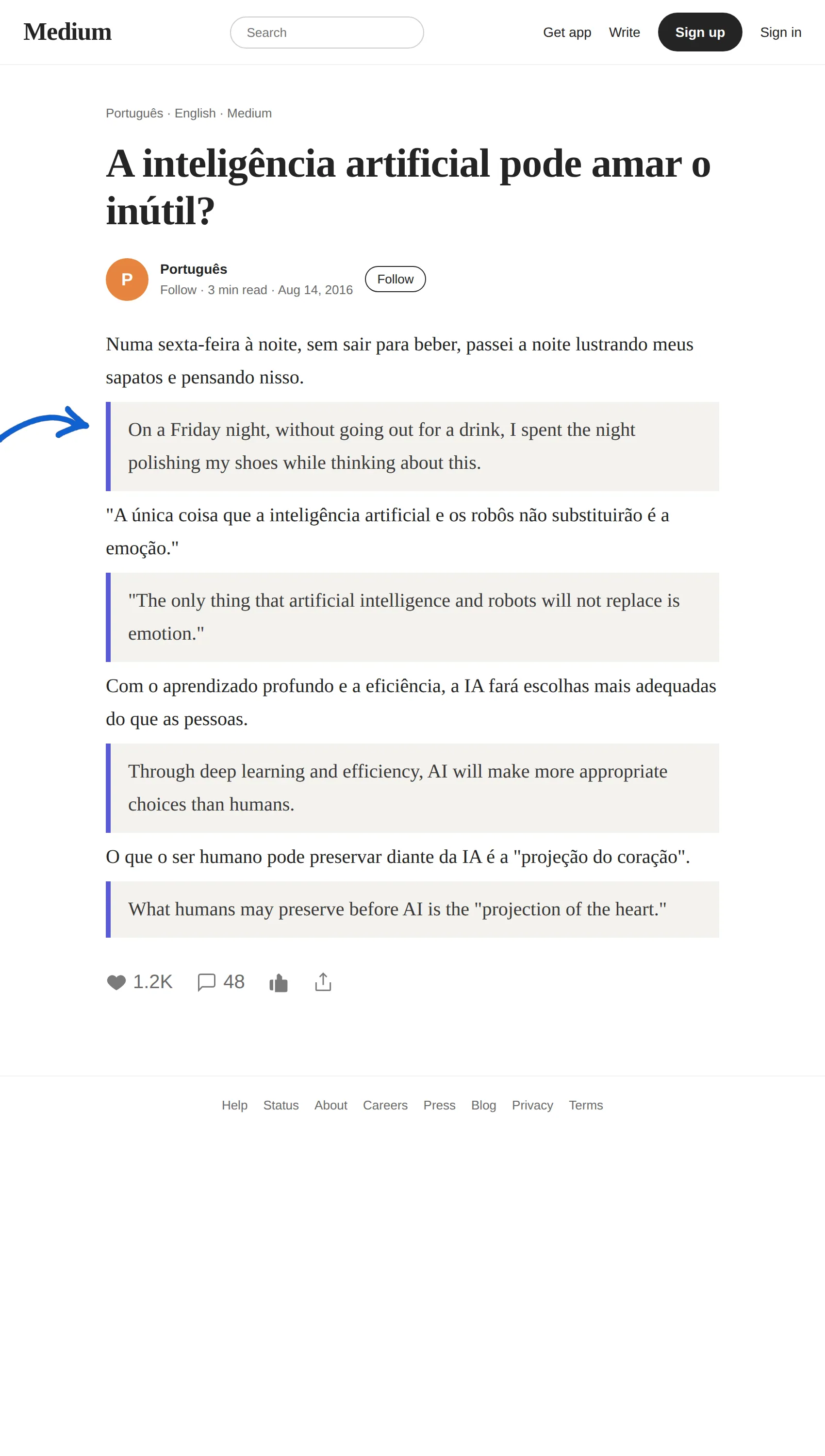 Portuguese article translated to English with BothLang