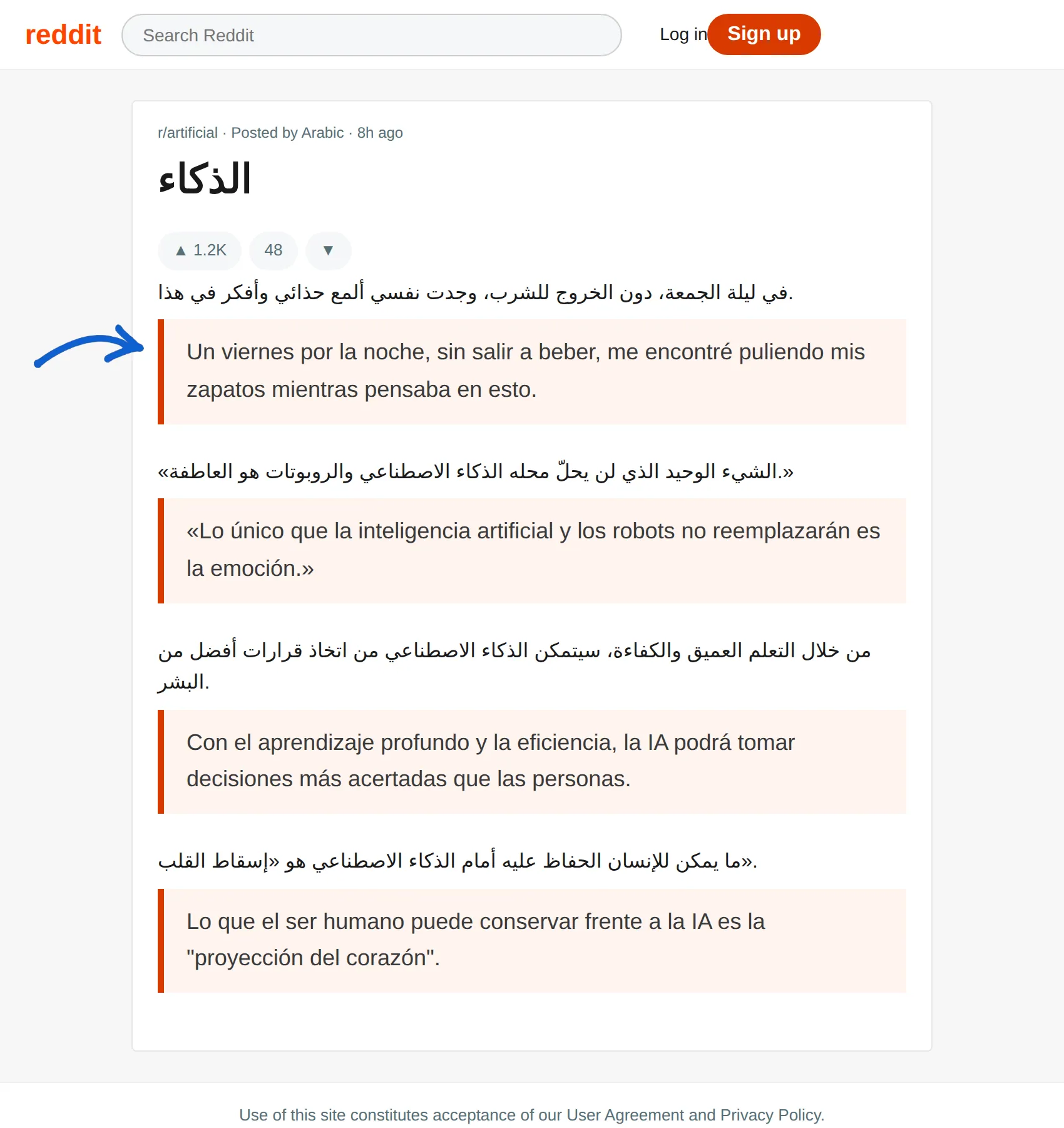 Arabic post translated to Spanish with BothLang