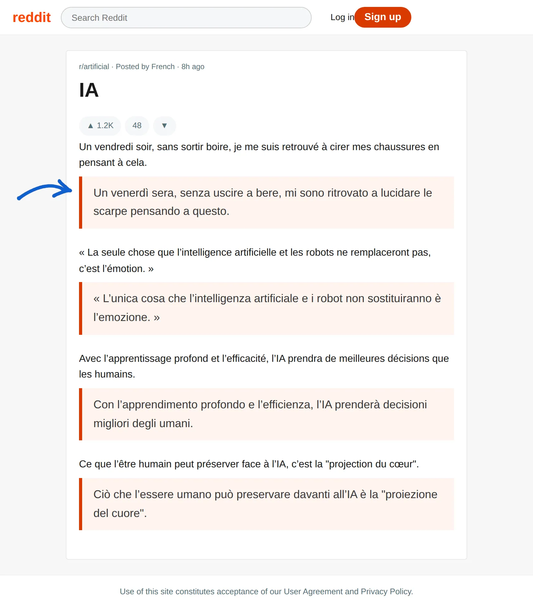French post translated to Italian with BothLang