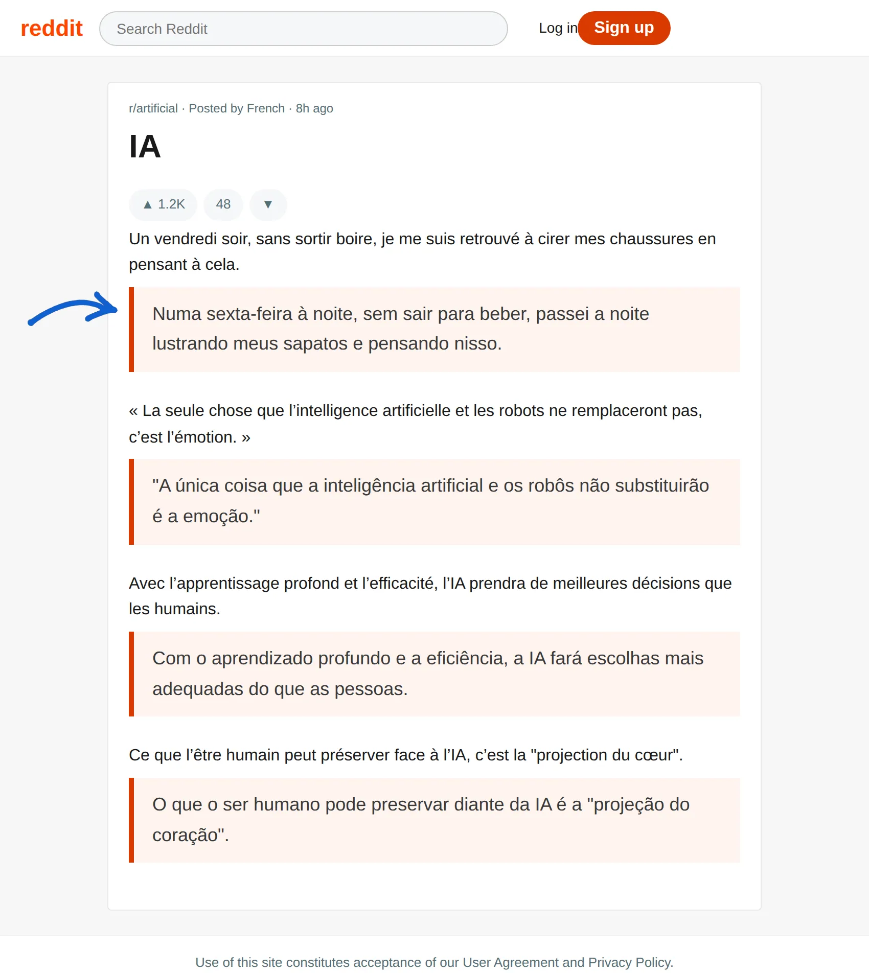 French post translated to Portuguese with BothLang