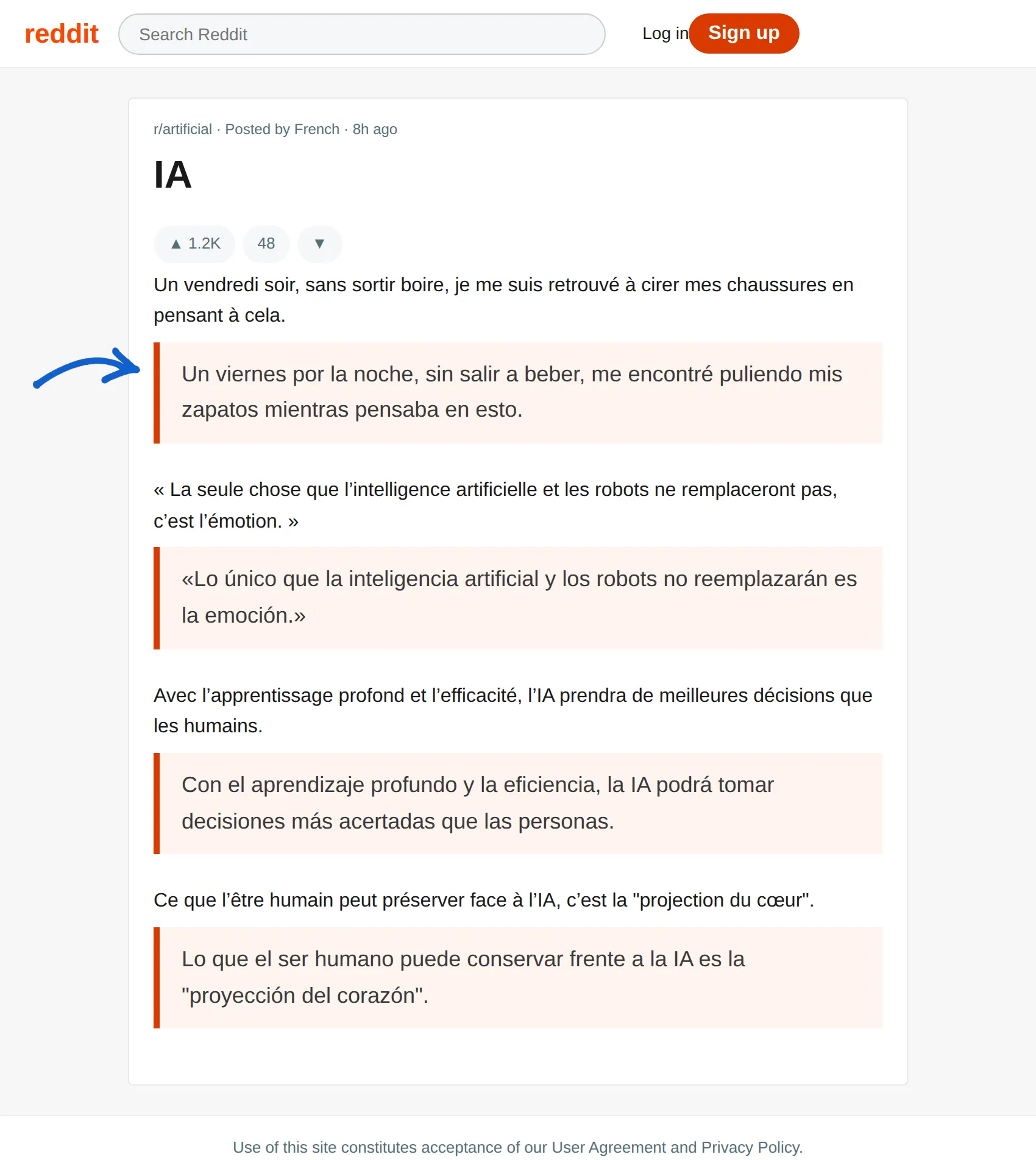 French post translated to Spanish with BothLang