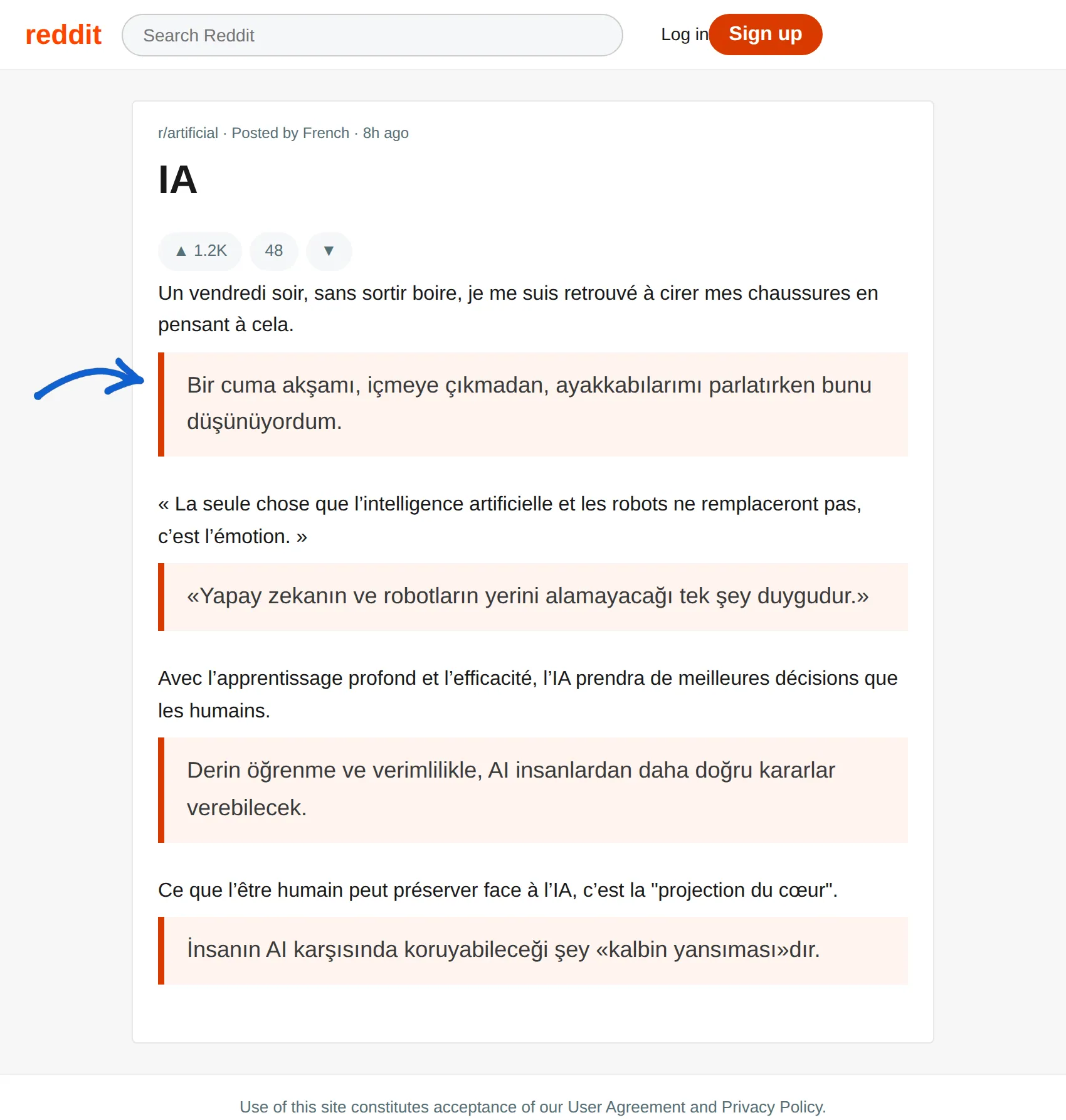 French post translated to Turkish with BothLang