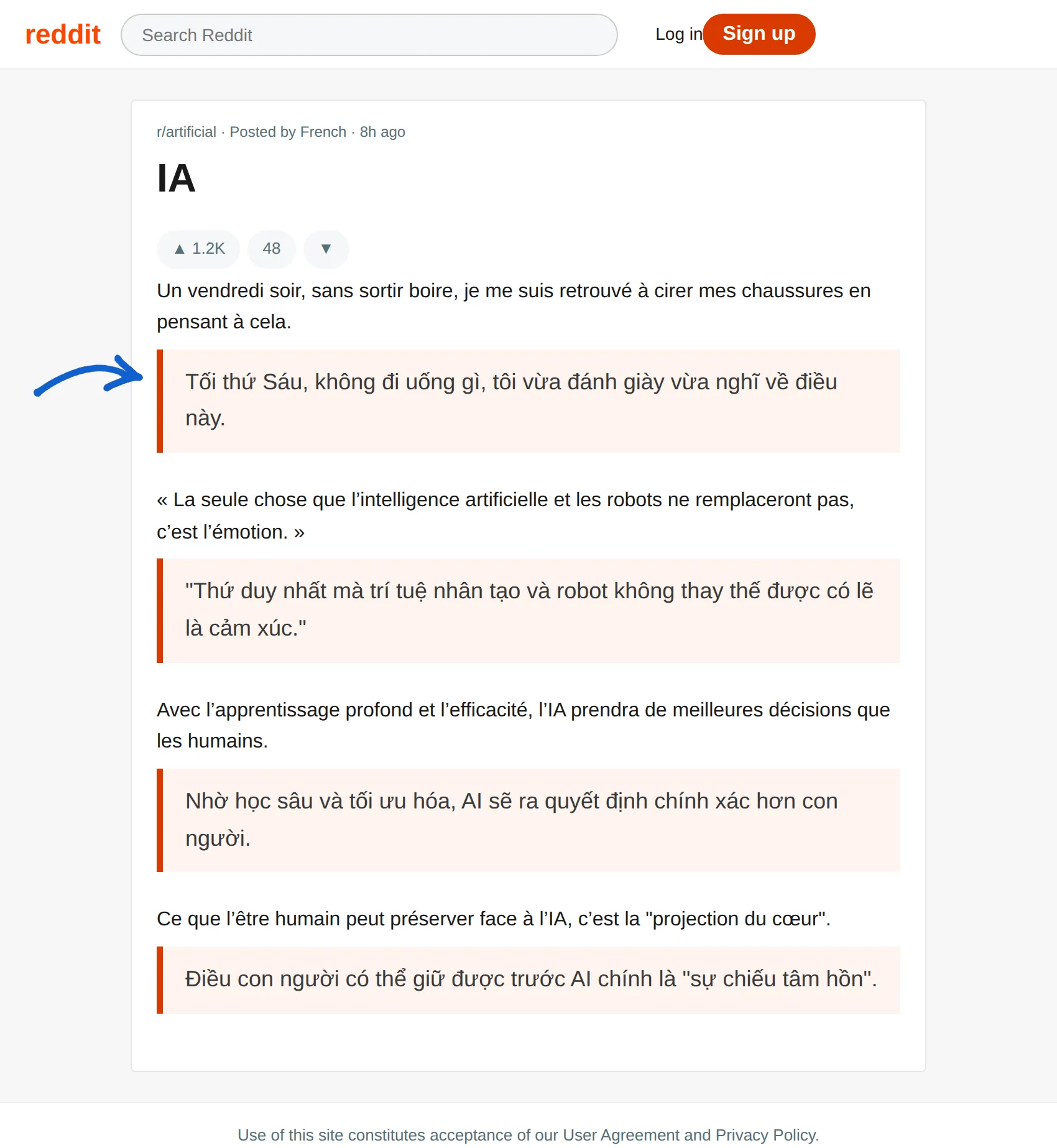 French post translated to Vietnamese with BothLang