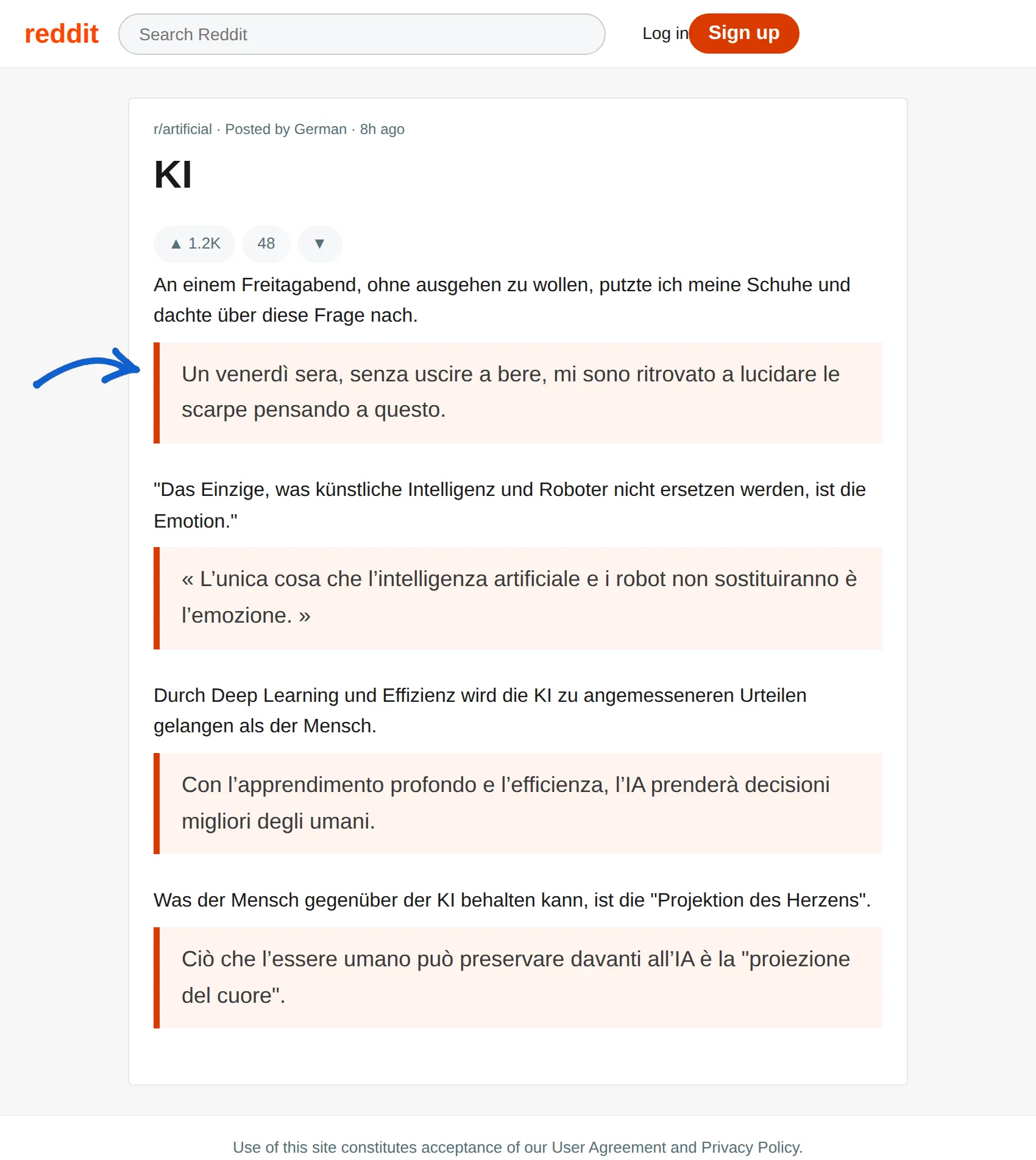German post translated to Italian with BothLang