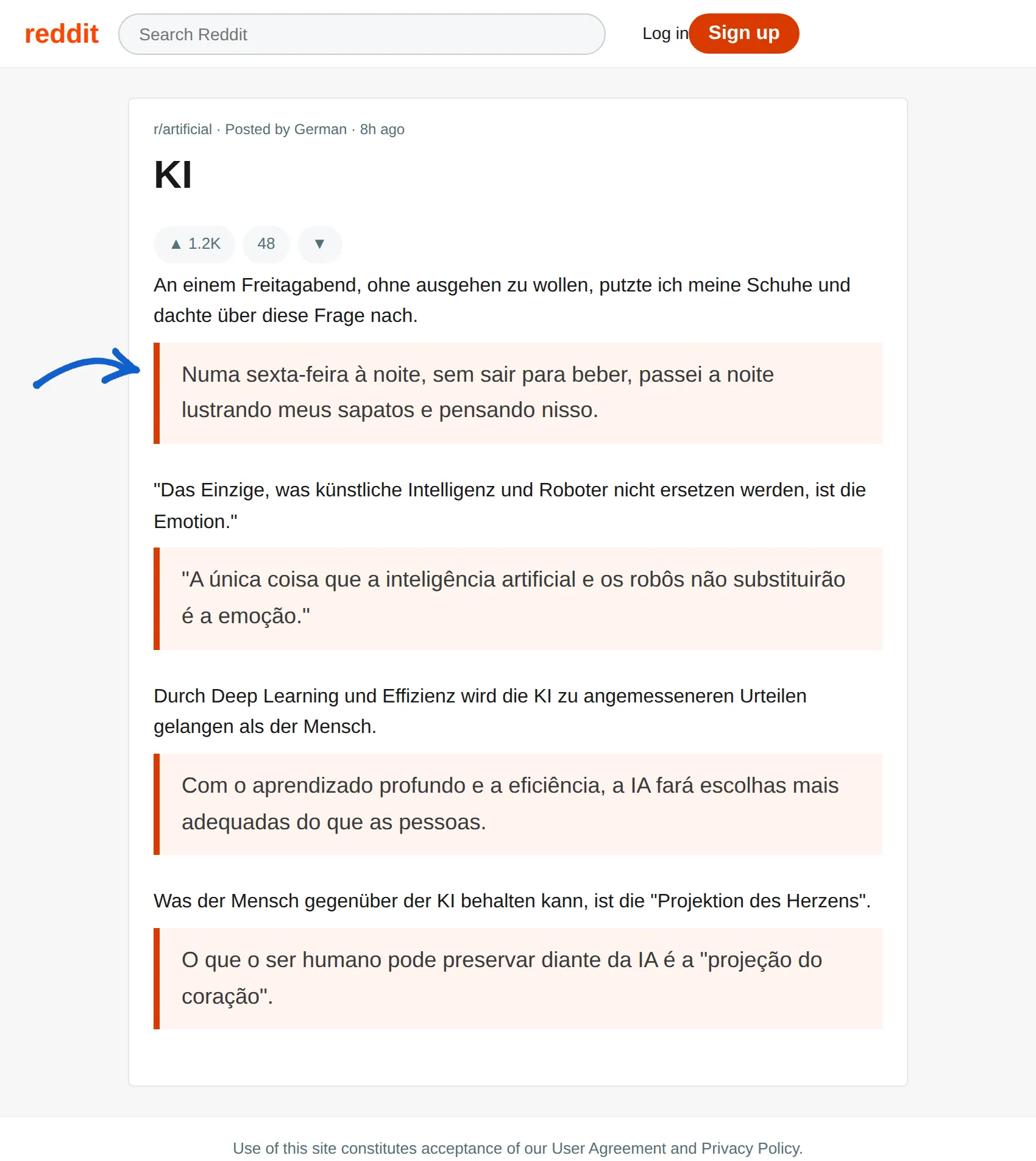 German post translated to Portuguese with BothLang