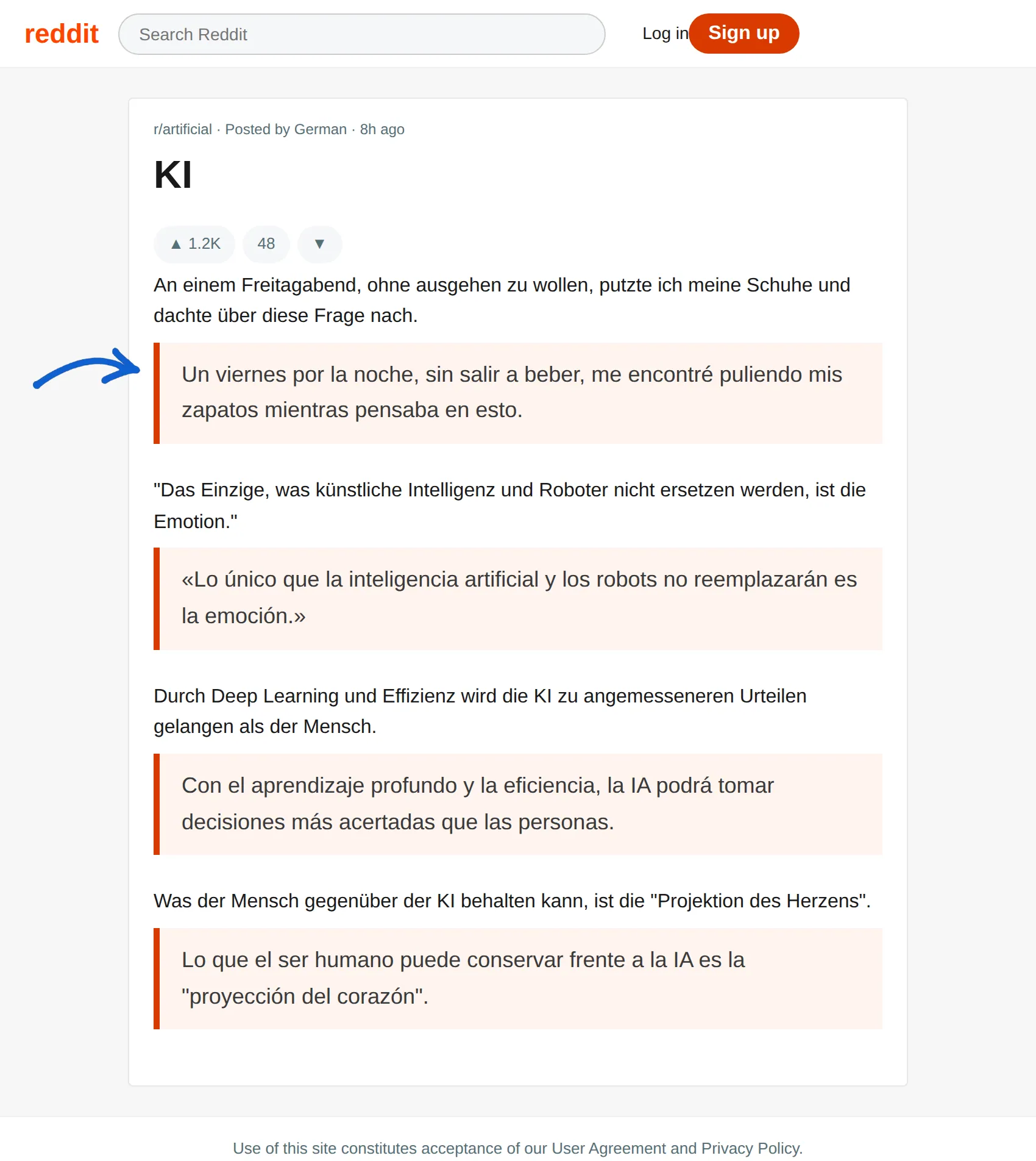 German post translated to Spanish with BothLang