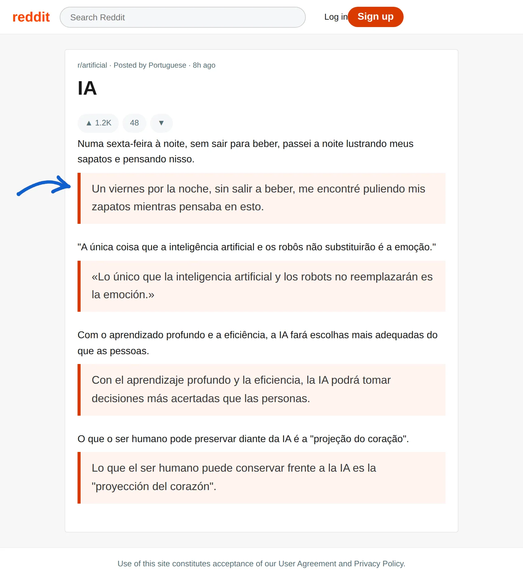 Portuguese post translated to Spanish with BothLang