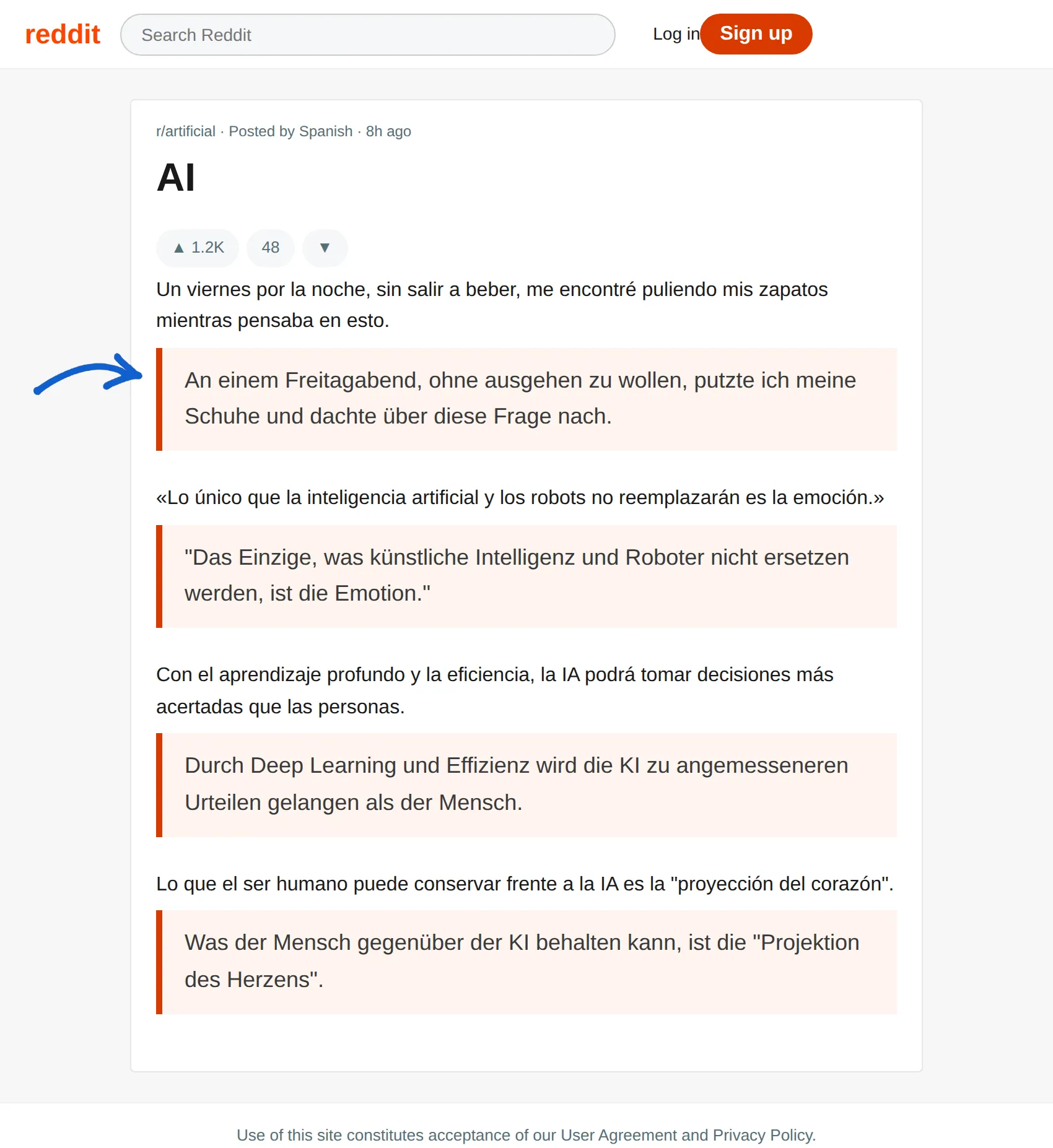 Spanish post translated to German with BothLang