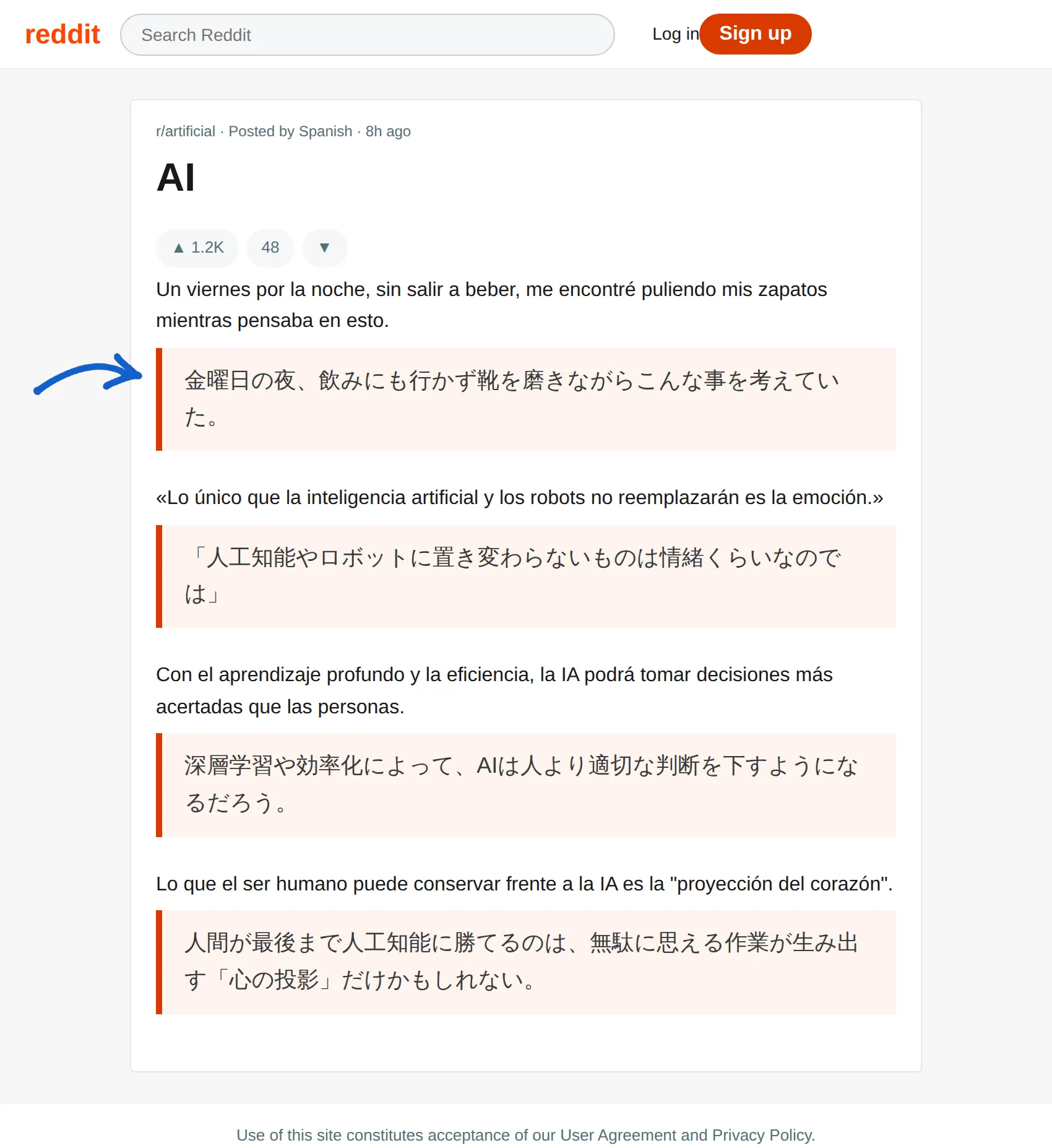 Spanish post translated to Japanese with BothLang